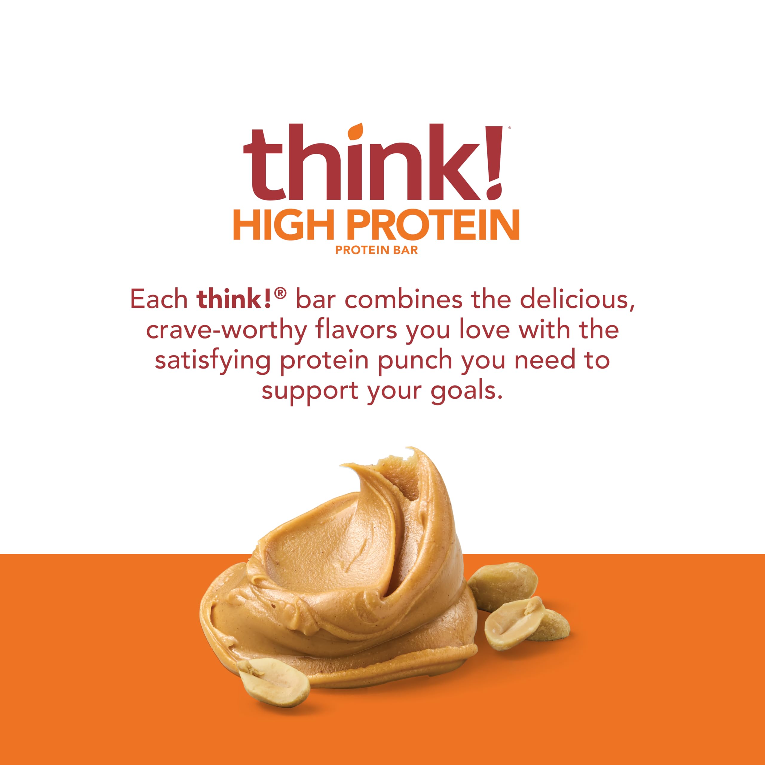 think! Protein Bars, High Protein Snacks, Gluten Free, Kosher Friendly, Creamy Peanut Butter, Nutrition Bars, 2.1 Oz per Bar, 12 Count (Packaging May Vary)