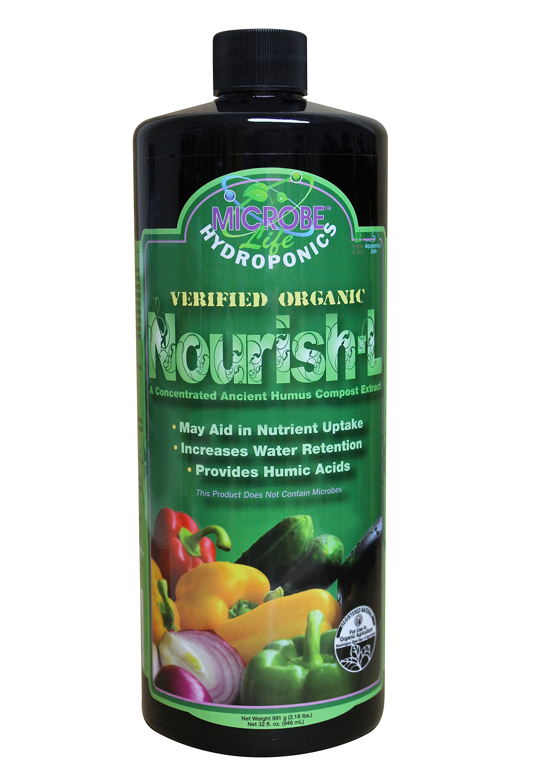 Microbe Life Hydroponics Nourish-L Liquid Fertilizer for Hydroponics Gardening, Stimulator to Enhance Plant Nutrient Absorption for Fruits and Vegetables, Better Yields Better Grows, 32 Ounces