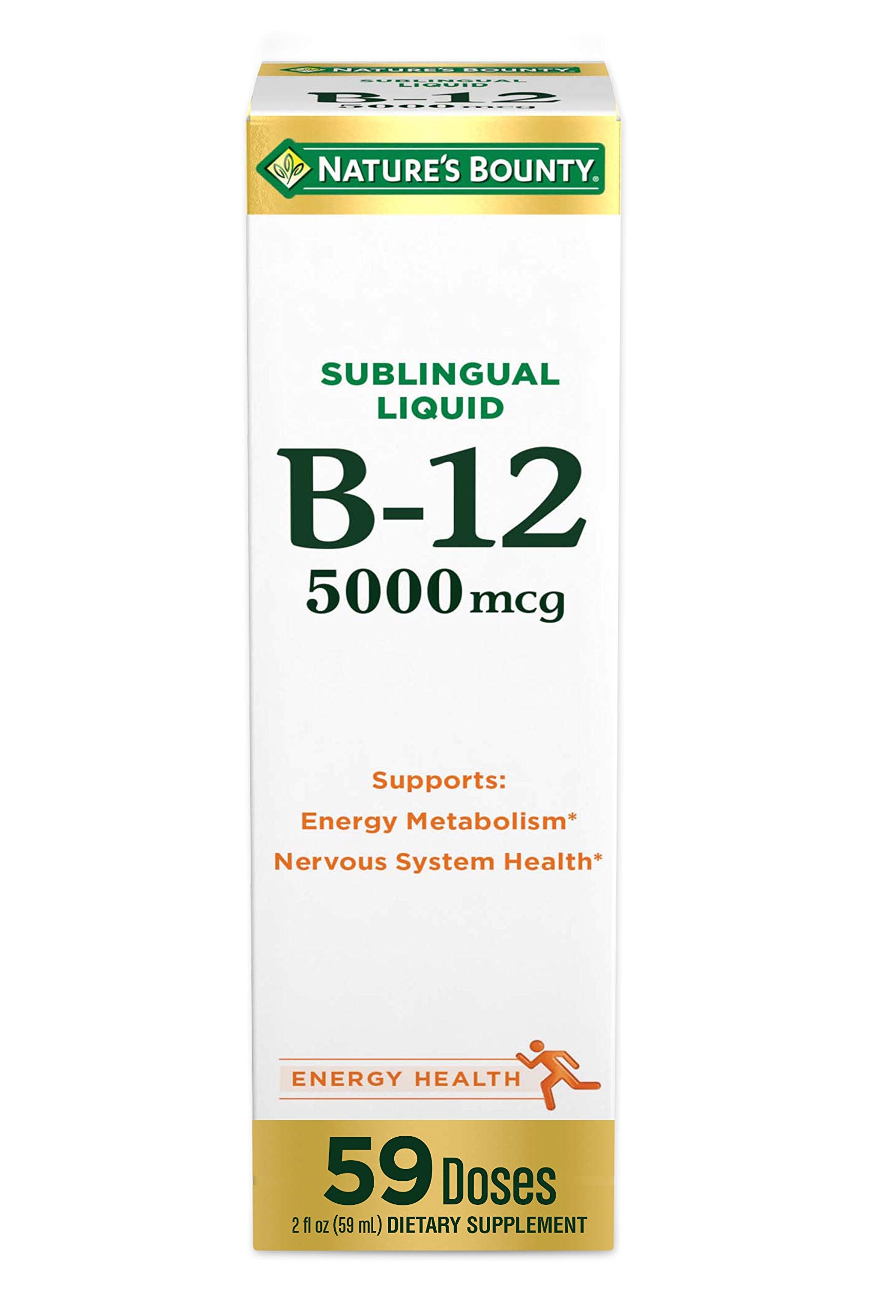 Nature's Bounty Vitamin B12 5000 Mcg Sublingual Liquid, Cardiovascular Health & Cellular Energy Support, 2 Fl Oz (1 Count)