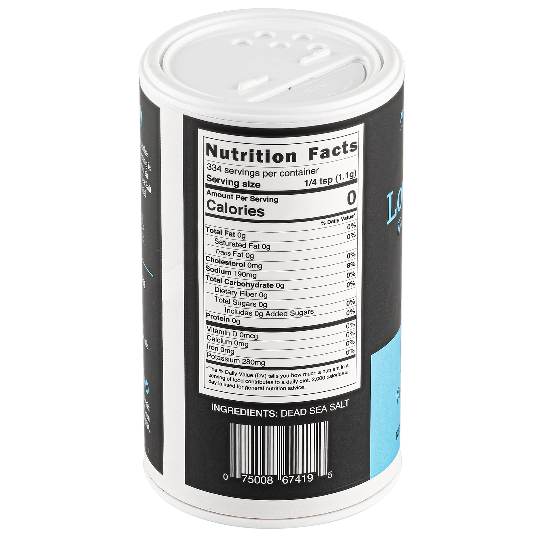Aromasong Low Sodium Sea Salt 13 OZ. Salt Shaker 100% Natural Fine Grain Dead Sea Potassium Chloride with Dead Sea Salt.