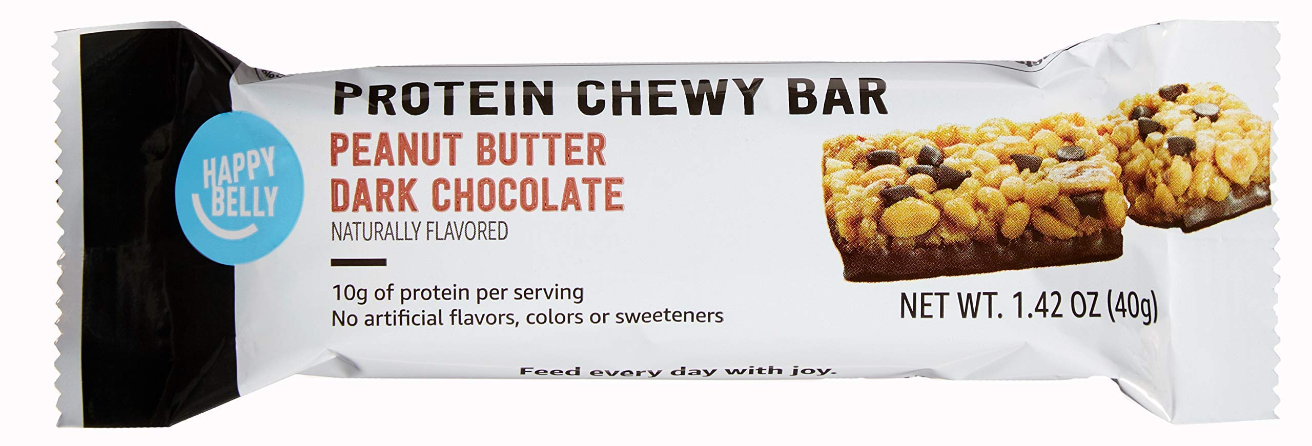 Amazon Brand - Happy Belly Protein Chewy Bars, Peanut, Almond and Dark Chocolate, 5 Count (Pack of 6)