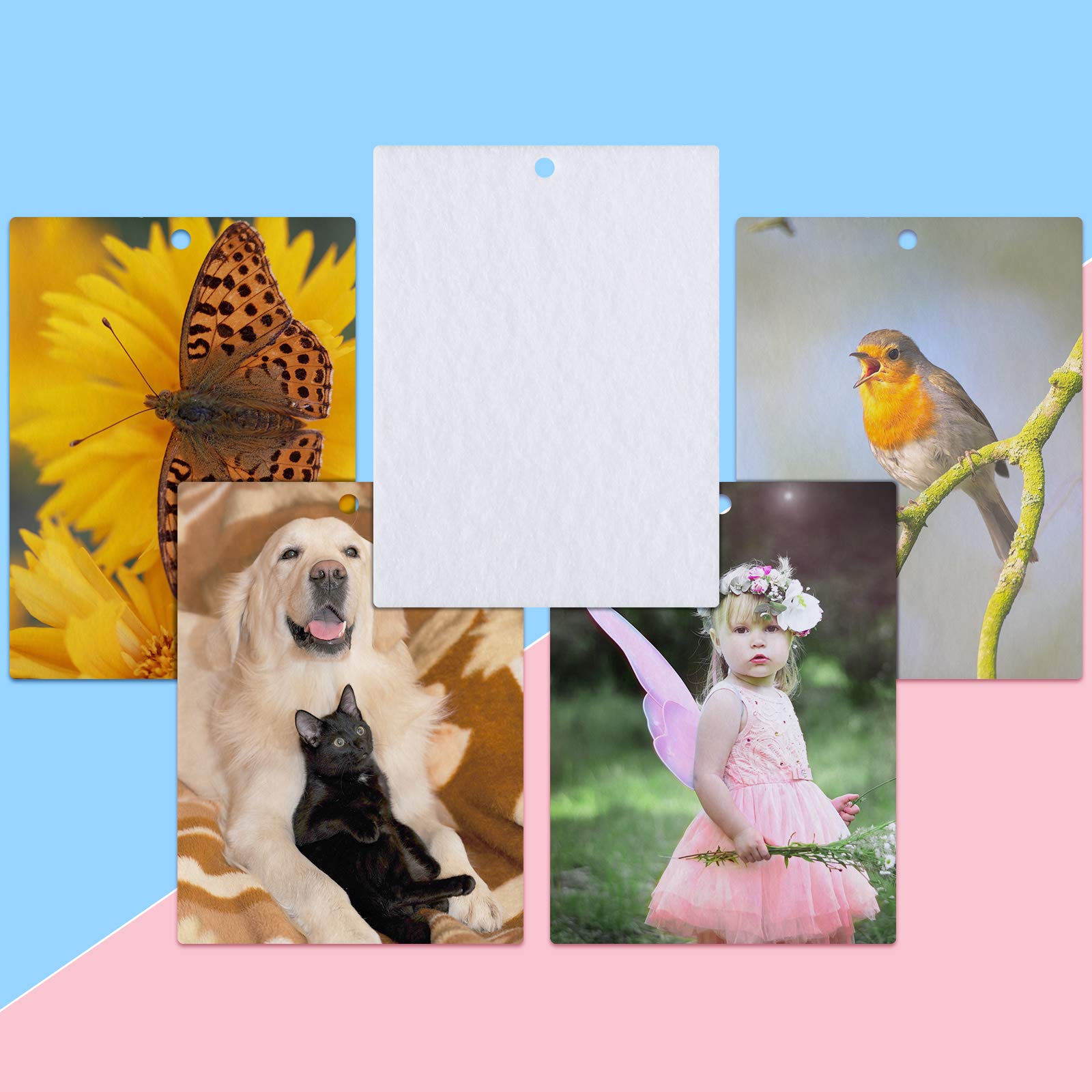 Maitys 100 Pieces Sublimation Air Fresheners Blanks Sheets DIY Felt Air Freshener Rectangle Fragrant Sheets with 100 Pieces Bags and Rope for Most Car Decoration