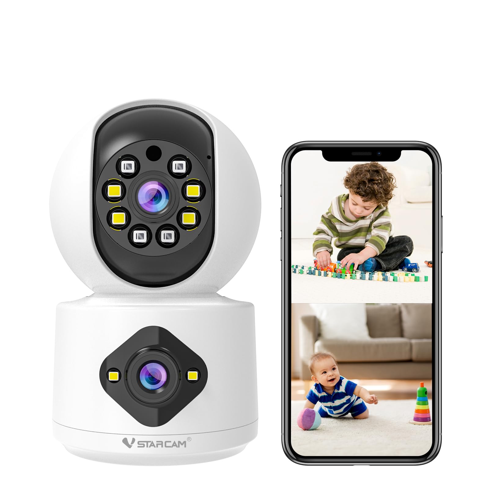 VSTARCAM 1080P Camera Dual-Lens,Indoor WiFi Camera, Security Camera Indoor,Pet Camera,Baby Monitor,360° Security Camera with Siren & Spotlight,Motion Detection, 2-Way Talk,Color Night Vision