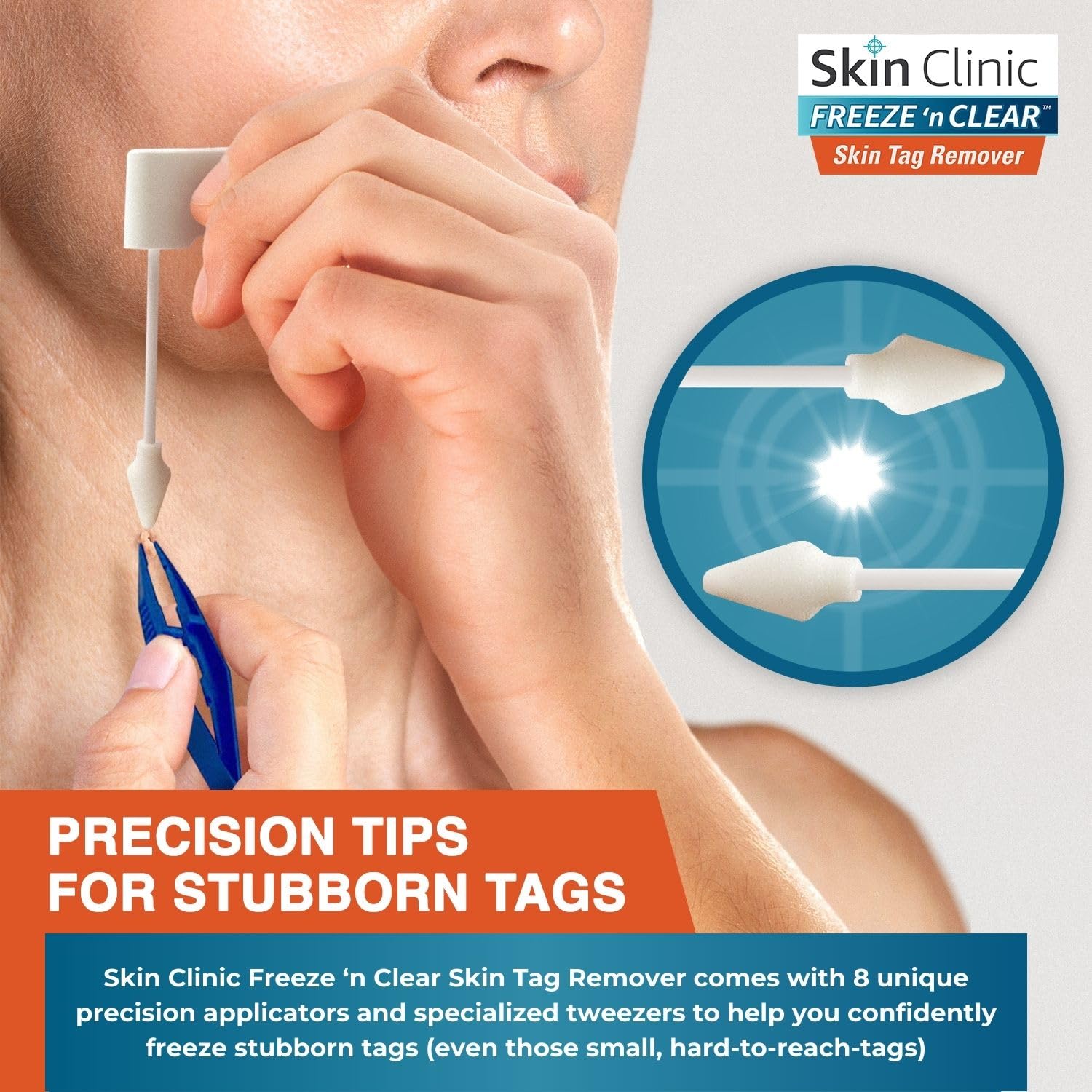 Skin Clinic FREEZE 'n CLEAR SkinTAG Remover (FDA-Cleared) at Home Cryo Kit (As Little As 1 Treatment) 8 Applicators + Tweezers