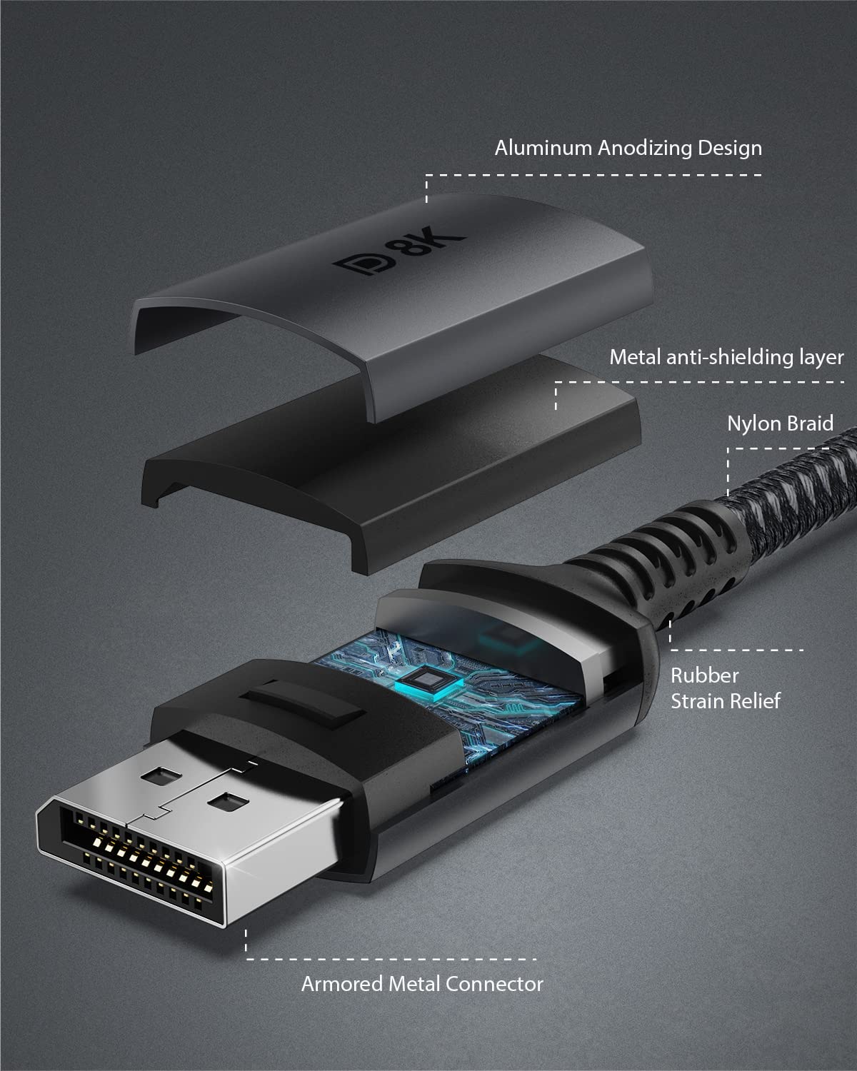 Stouchi USB C to DisplayPort 1.4 8K Cable 2M/6.6Ft Thunderbolt 4/3 to DP 4K@144Hz/120Hz 5K@60Hz 2K@240Hz HBR3 Adapter for iPhone 15, iPad Pro M2, 2021 MacBook Pro, M1 Mac Mini, Dell XPS