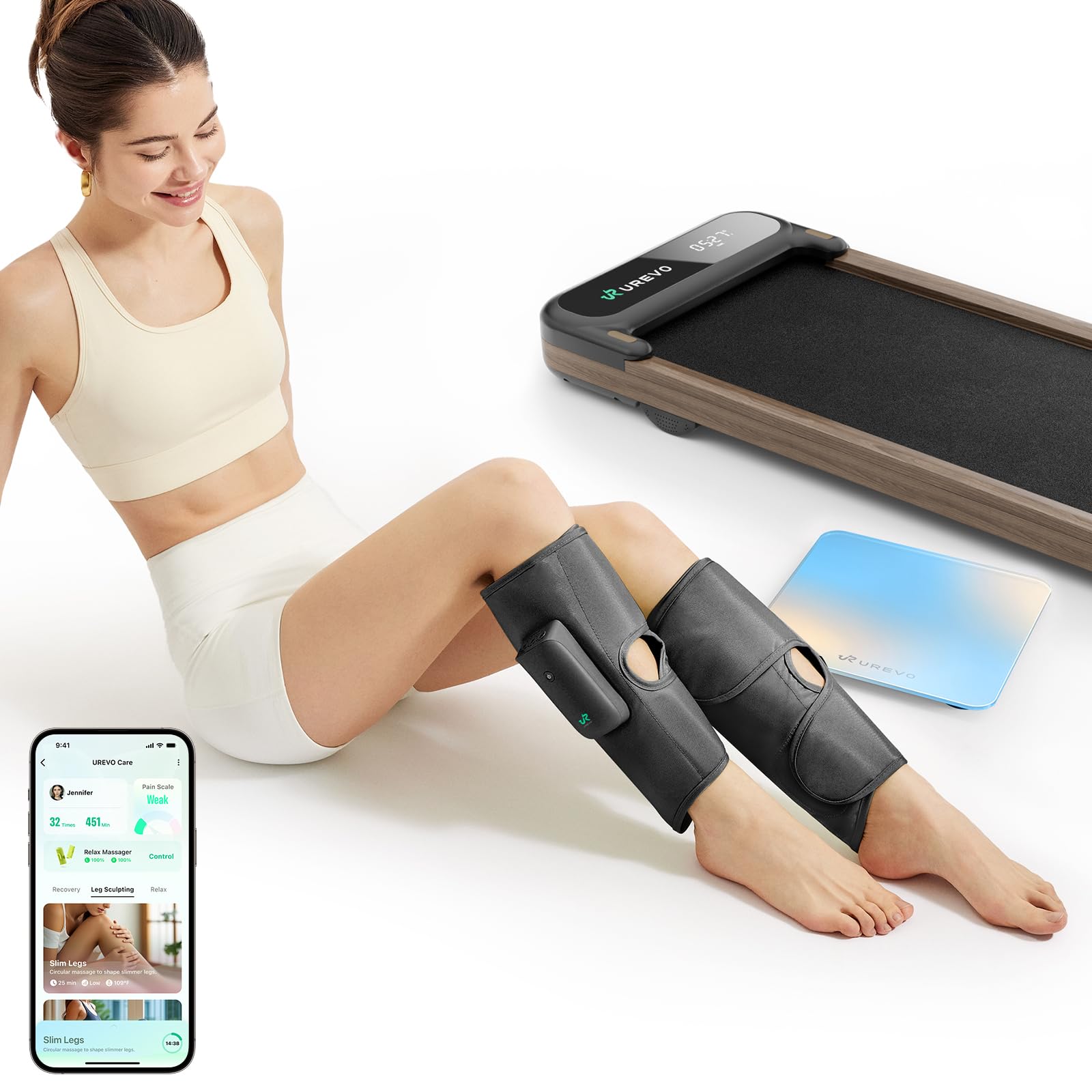 UREVO Smart Calf Massager with AI Massage Adaptation, Air Compression – Cordless Leg Massager for Circulation, Relaxation & Leg Sculpting – 3 Modes & 3 Intensities, Adjustable Heat, Long Battery