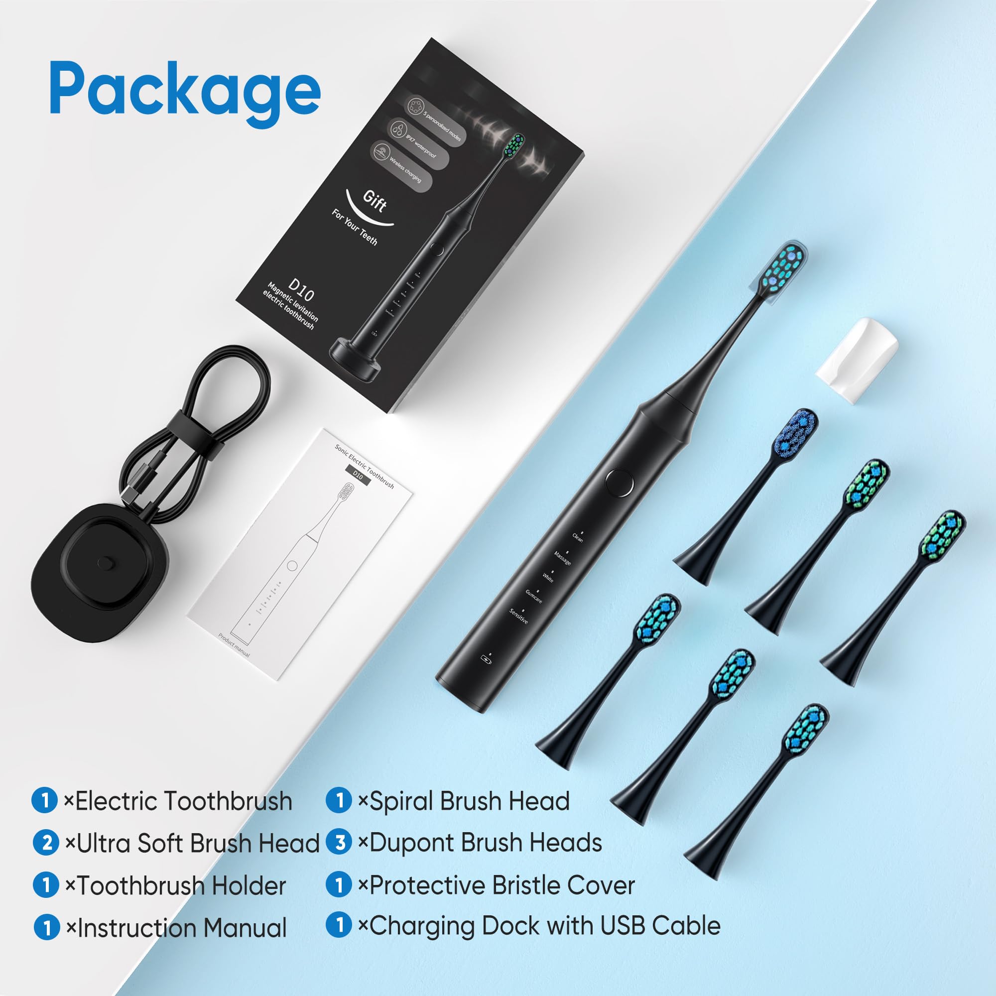 Electric Toothbrush for Adults and Kids- Sonic Toothbrush with 6 Brush Heads in 3 Types, Rechargeable Toothbrush with 5 Modes and Built-in Smart Timer, Hsa Store Eligible Items