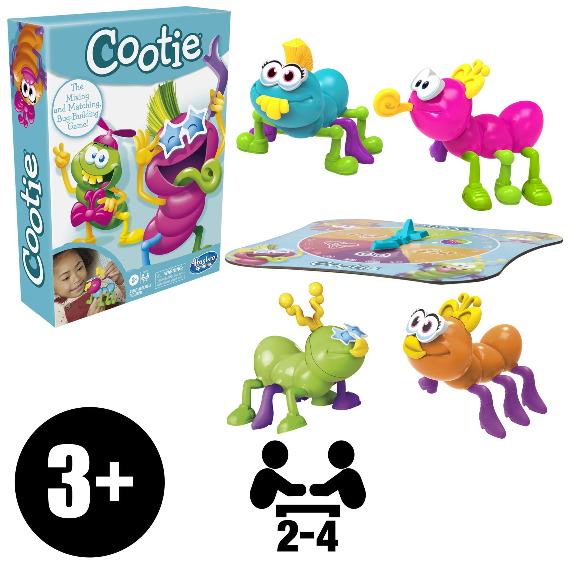 Hasbro Gaming Cootie Mixing and Matching Bug-Building Game | 2-4 Players | Easy Preschool Board Games | Back to School Gifts for Kids | Ages 3+