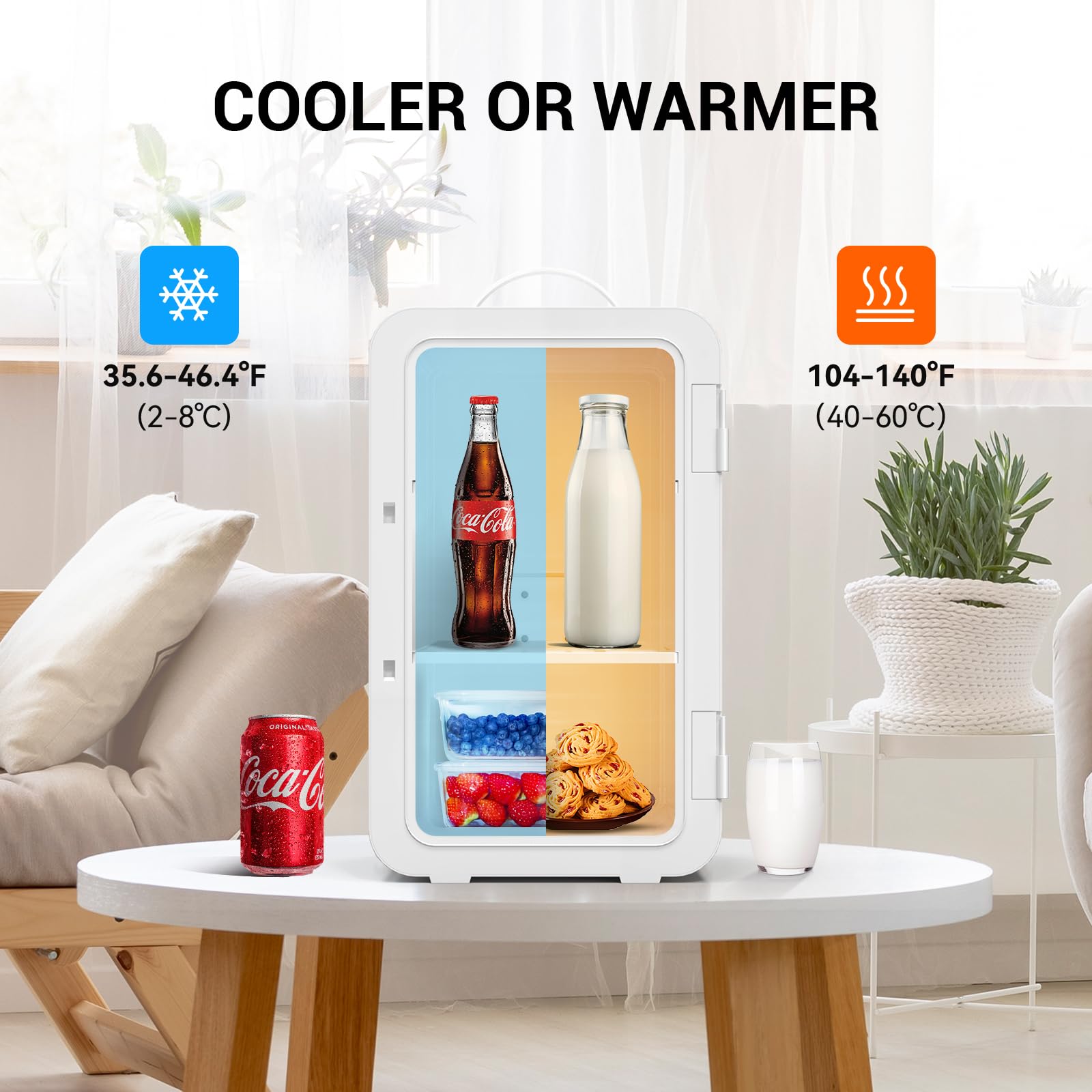 SUAVO Mini Fridge for Bedroom Skincare Fridge 6L/8 Cans Small Refrigerator Compact Refrigerator 110V AC/12V DC Portable Cooler and Warmer for Skin Care Cosmetic Beverages Drinks, Office Dorm and Car