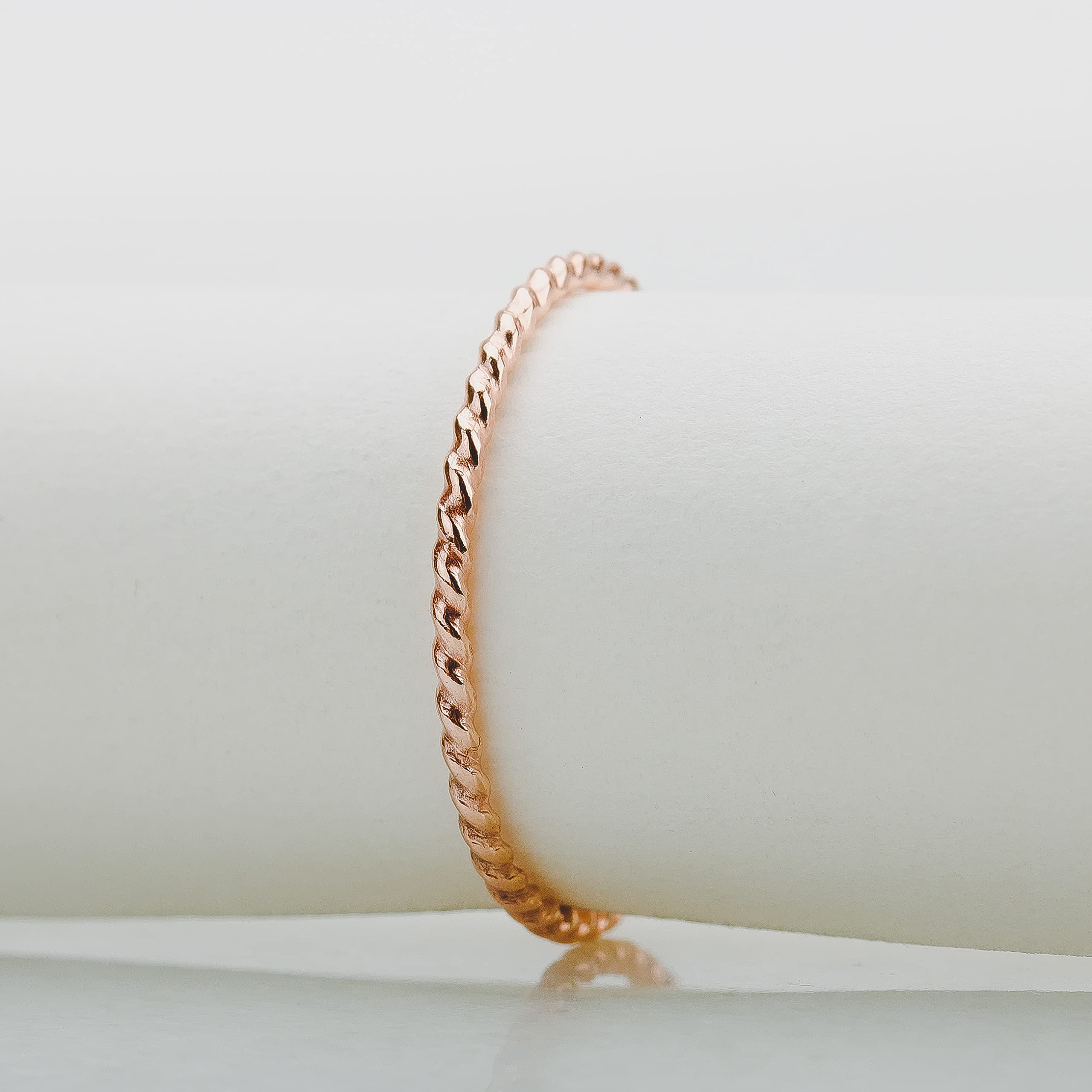 Braided Rope Stacking Ring | Elegant Twist 1mm Skinny Stackable Stack Ring Band in Silver, Gold, or Rose Gold | Comfort Fit USA Sizes 3-12 (14K Rose Gold Fill, 7)