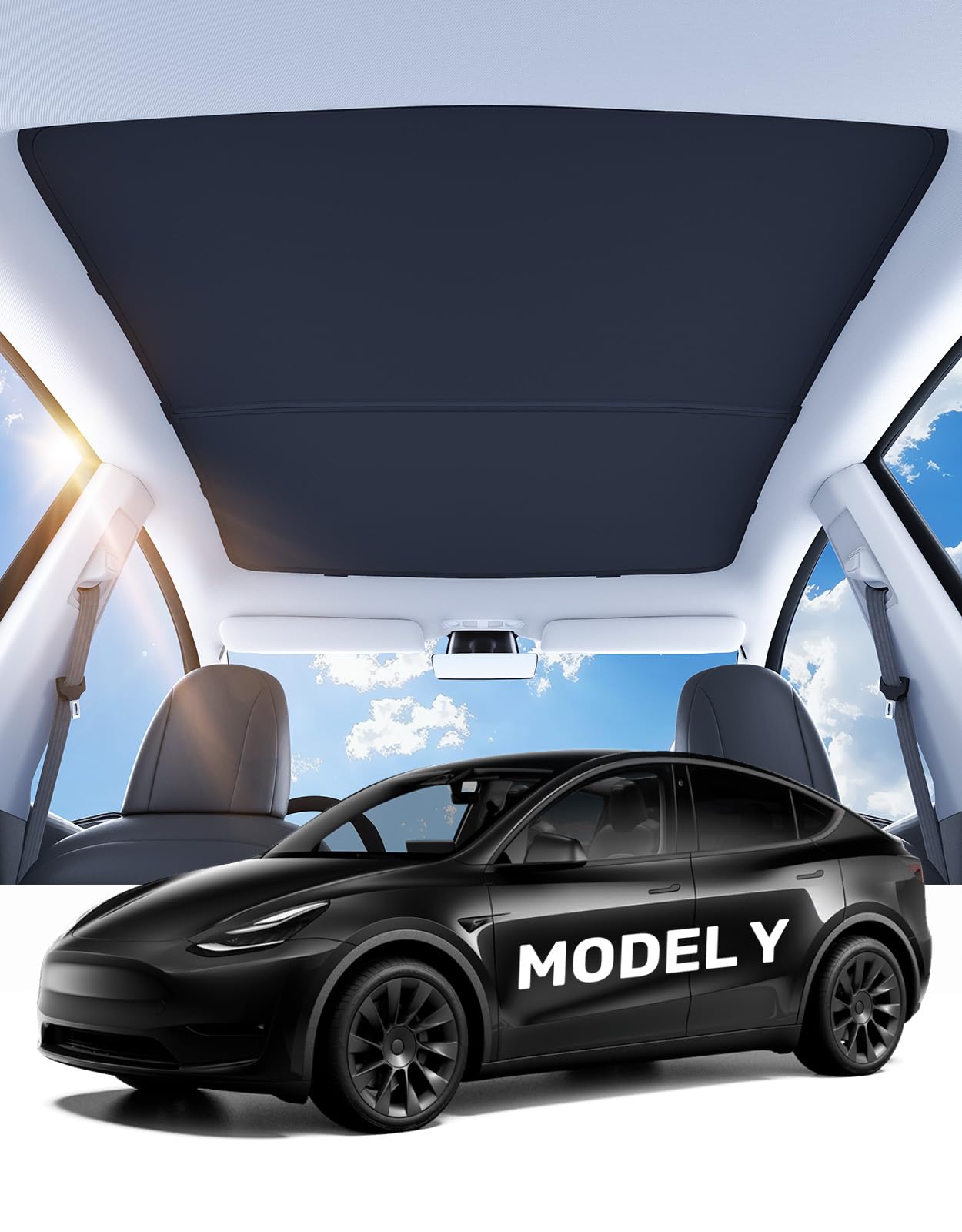 Zanch 2024 Upgrade Tesla Model Y Sunshade Roof [No-Sag, Sun Protection] [Magnetic No Gaps] Tesla Model Y Accessories 2024 Heat Insulation Foldable Roof Sun Shade for Model Y 2020-2024 - Gen 3 Black