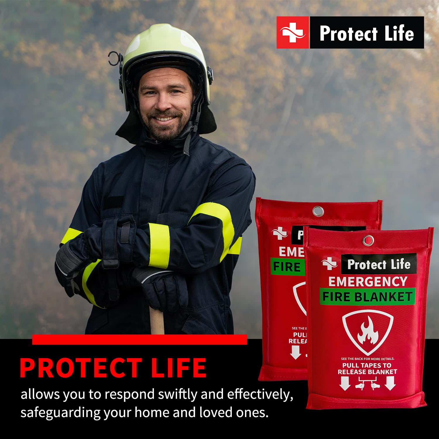 Protect Life Fire Blankets Emergency for Home & Outdoors, 40" x 40" Emergency Fire Blanket for Kitchen, Cooking & Clothing Fire Suppression Blanket, Fire Safety Blanket, Quick & Easy to Use, (2 Pack)