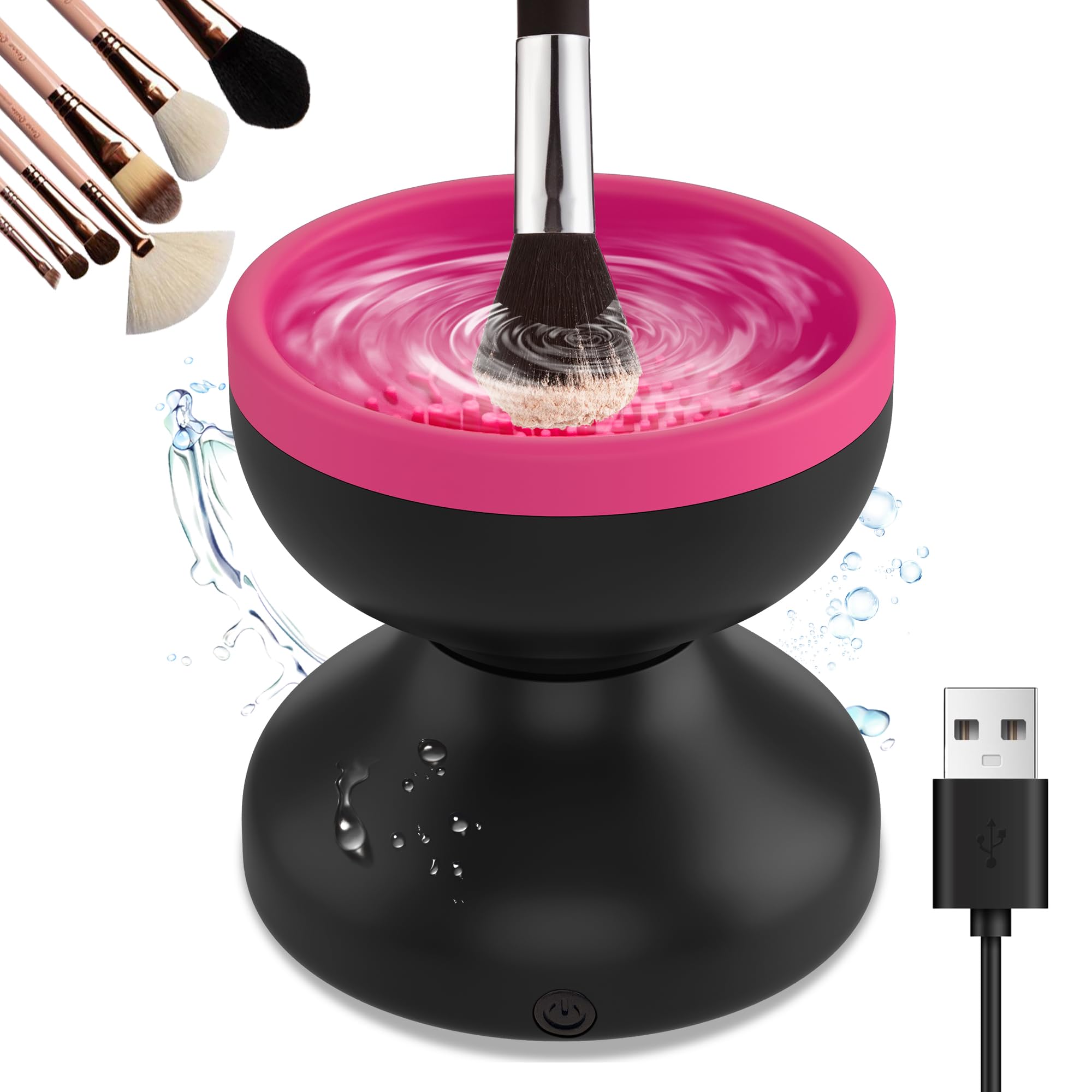 Reiyu Makeup Brush Cleaner Machine, Efficient Electric Makeup Brush Cleaner, Automatic Spinning Make Up Brush Cleaner Fit for All Size Cosmetic Brush（Black）