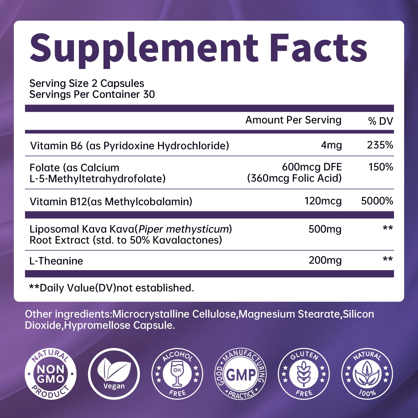Kava Kava Root Extract Supplement - Liposomal Kava Capsules with L Theanine 200mg, 50% Kavalactones, Relax Calming Kava Extract, Vitamin B6, B12 - for Sleep, Mood, Cognitive & Immune Support, 60CT