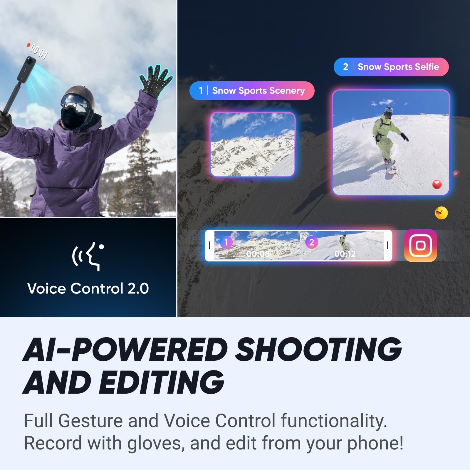Insta360 X4 Snowboard Bundle - 8K Waterproof 360 Action Camera, 4K Wide-Angle Video, Invisible Selfie Stick Effect, Removable Lens Guards, 135 Min Battery Life, AI Editing, No Micro SD Card