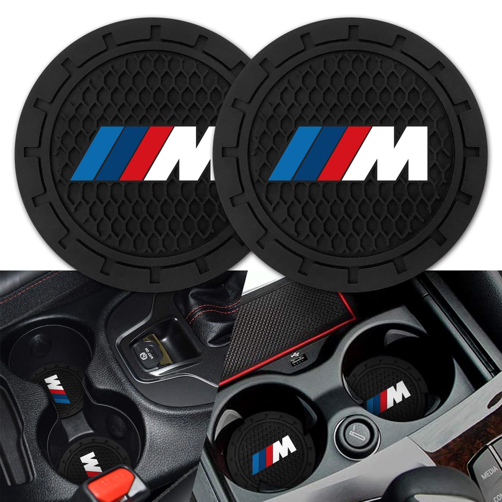 Generic 2 Pcs Black Car Cup Holder Coasters Compatible with BMW M M2 M4 M5 M6 M8 X1 X2 X3 X5 X6 M135i M240i Z4 328i X7 Car Interior Silicone Non-Slip Accessories (2.75 Inch)