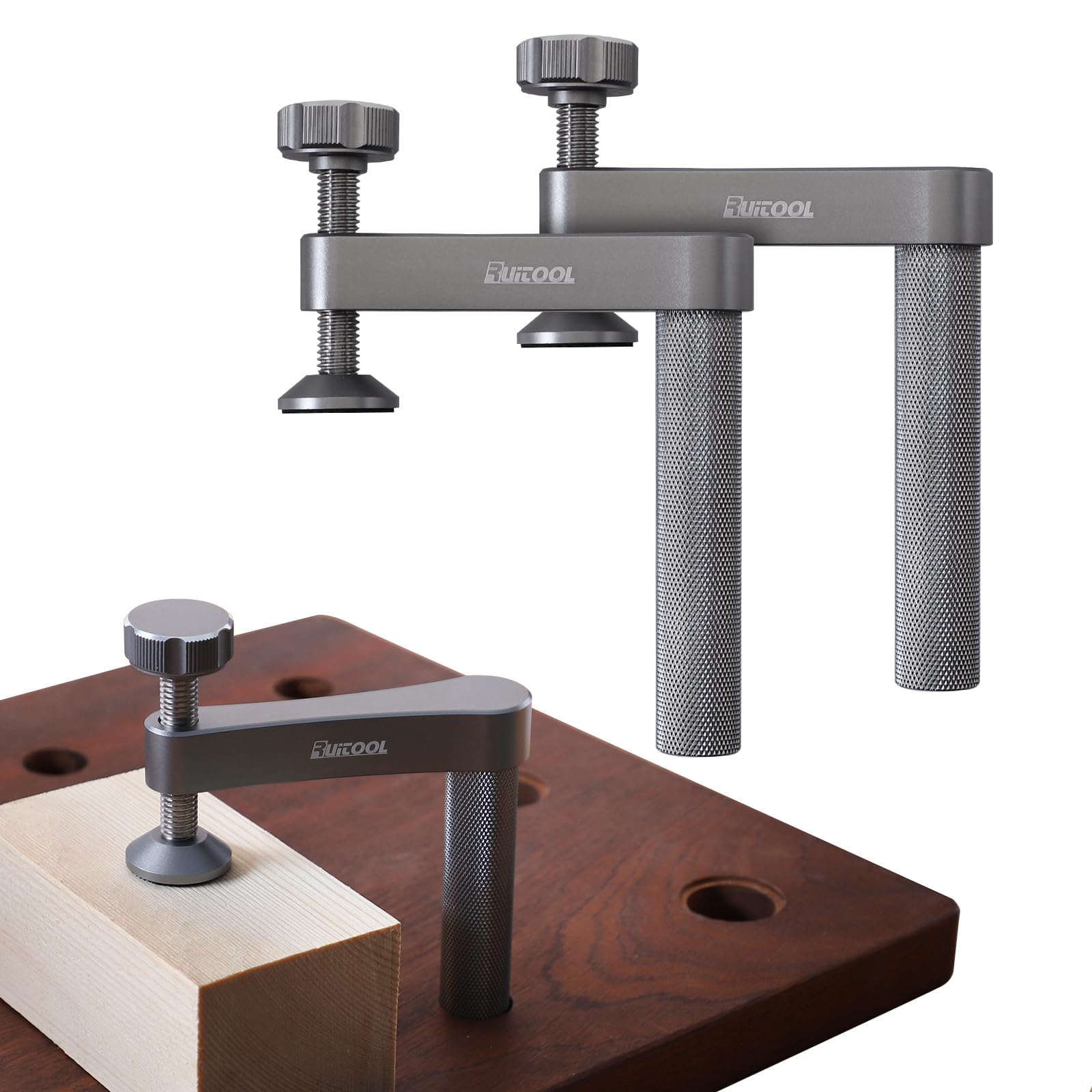 RUITOOL Bench Dog Clamp,3/4"（19mm) Stable Holdfast Dog Hole Clamp,Adjustable MFT Table Aluminum Table Clamps for Woodworking Tools - 2 Pack