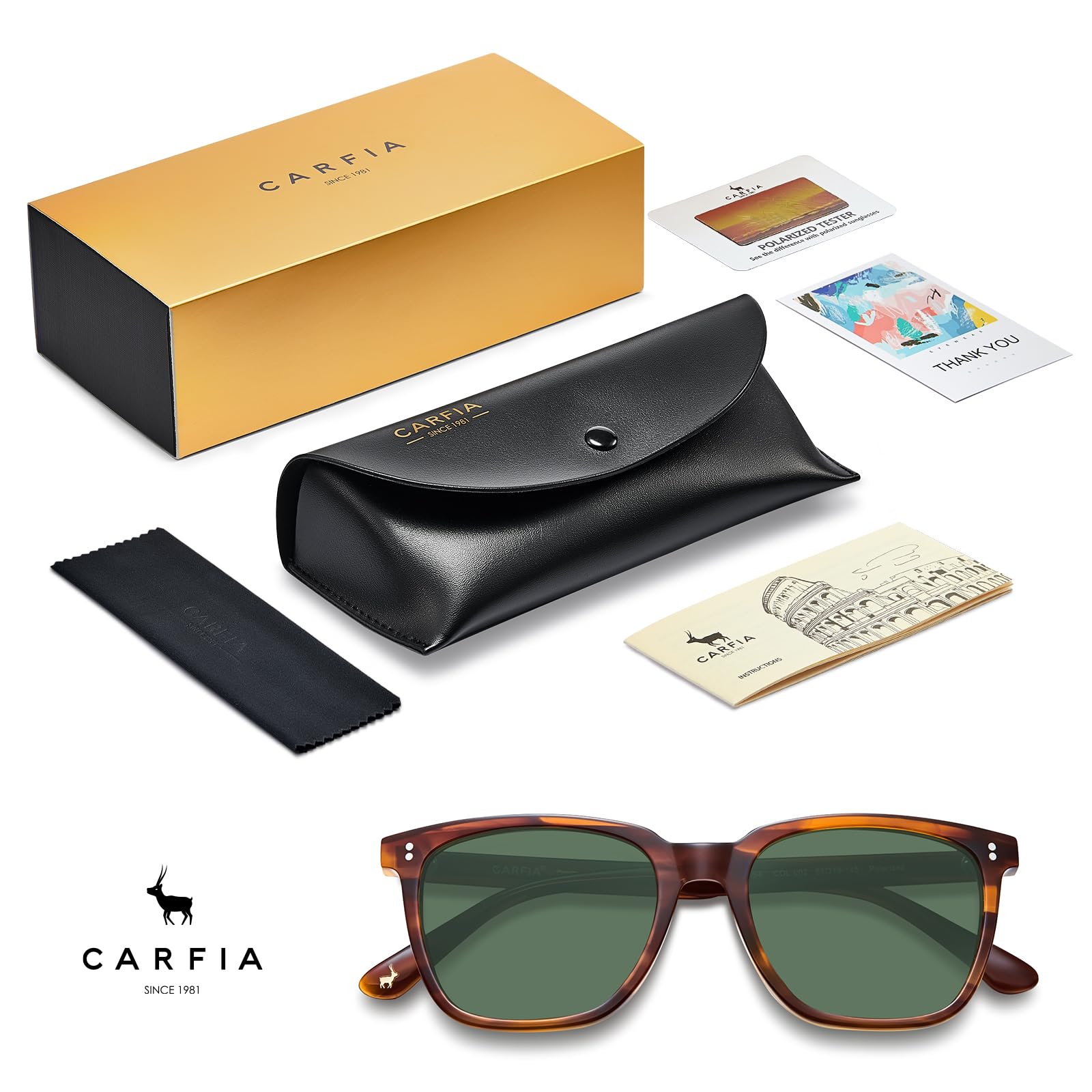 CARFIA Retro Acetate Polarized Sunglasses for Men UV400 Protection Driving Outdoor Anti-Glare Sun Glasses