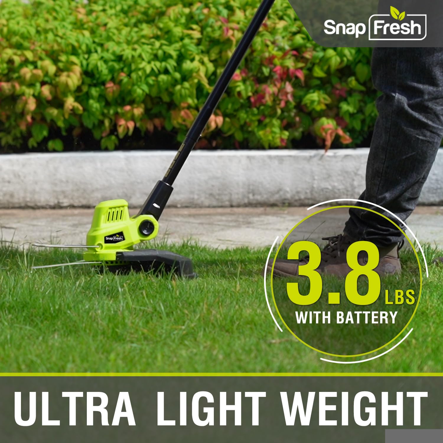 SnapFresh Cordless String Trimmer, 12" Line String Trimmer, 20V Electric Lawn Trimmer with 2.0Ah Battery & Fast Charger for Adjustable Angle Cutting, Lightweight Lawn Edger for Garden Yard
