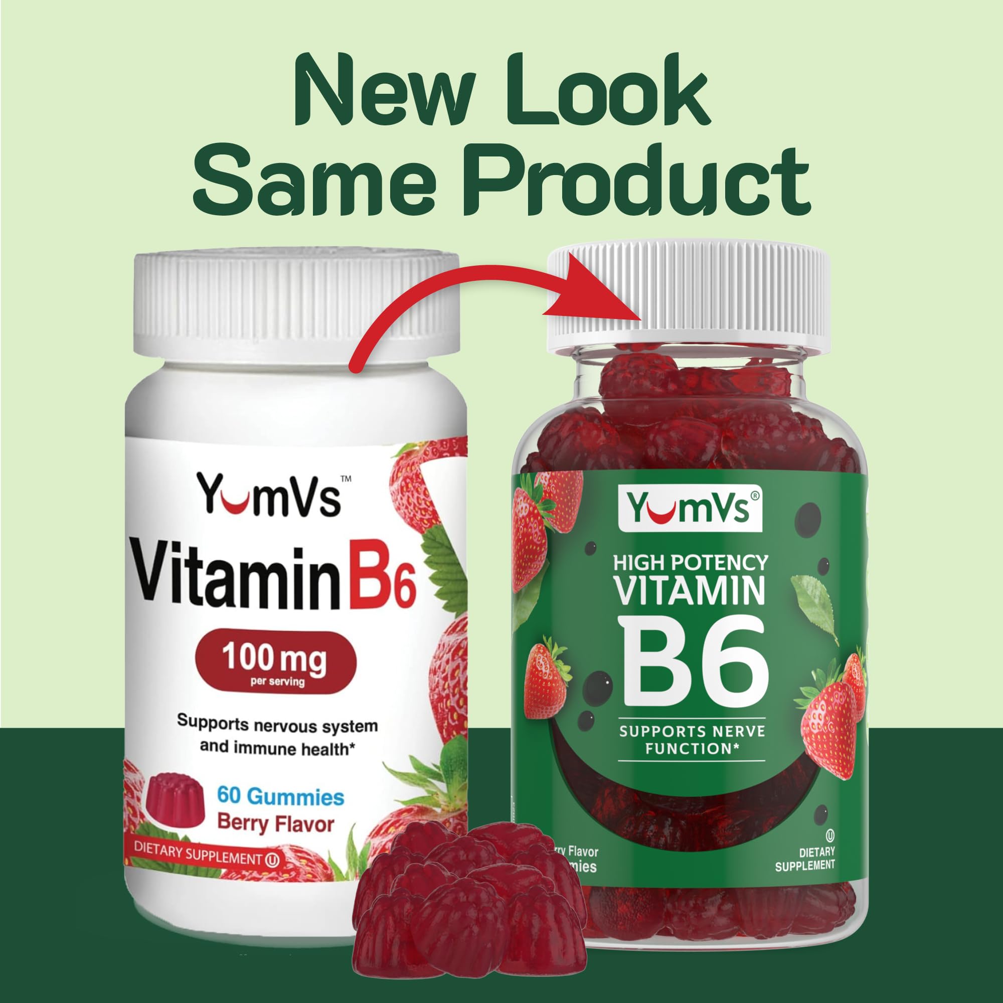 YUM-V'S Vitamin B6 Gummies - High Potency Vitamin B6 100mg - Strawberry Flavor B6 Vitamins Gummies - Nerve & Immune Function, Non GMO Kosher, 60 Count