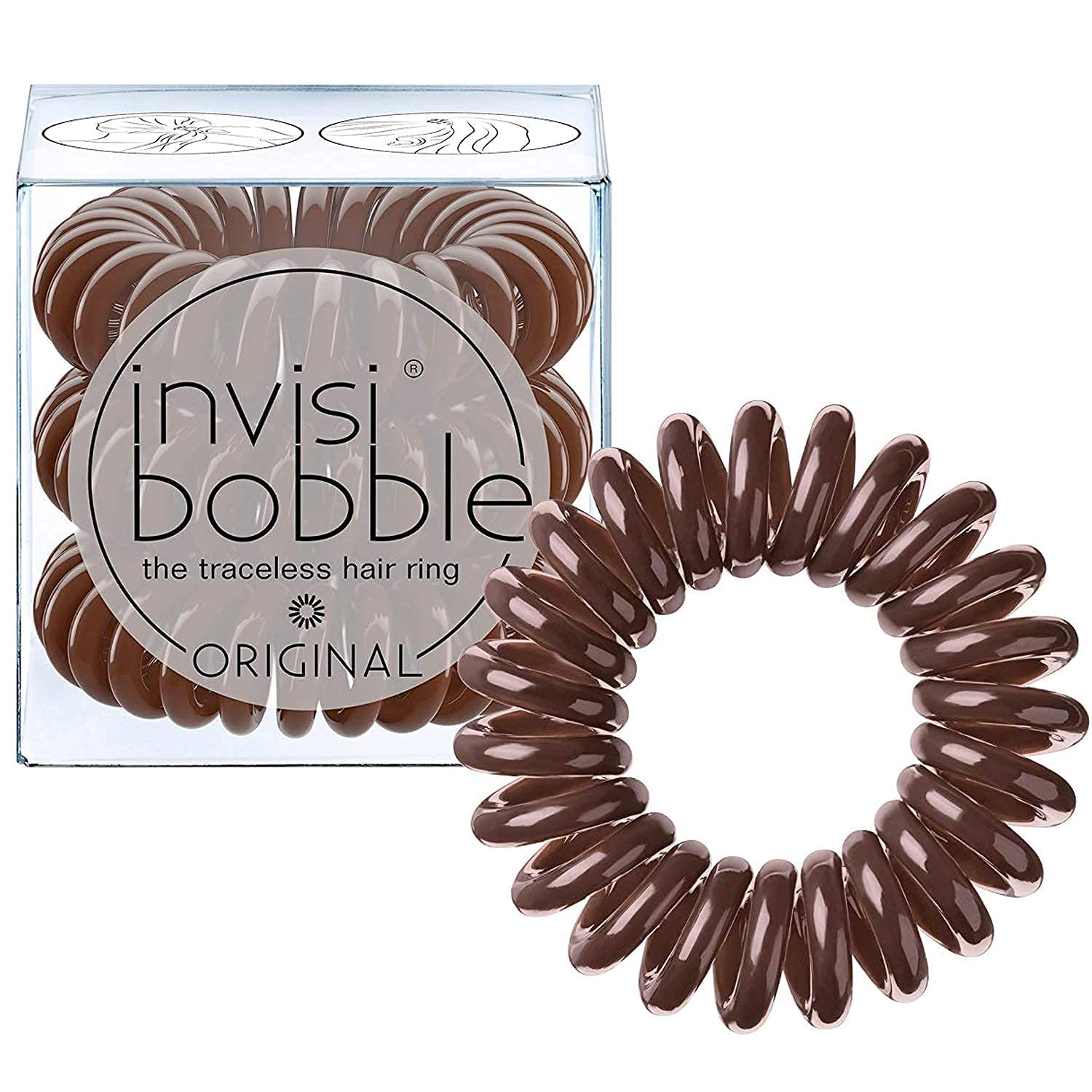 invisibobble Original Traceless Spiral Hair Ties With Strong Grip, Non-Soaking, Hair Accessories for Women- Pretzel Brown (Pack of 3)