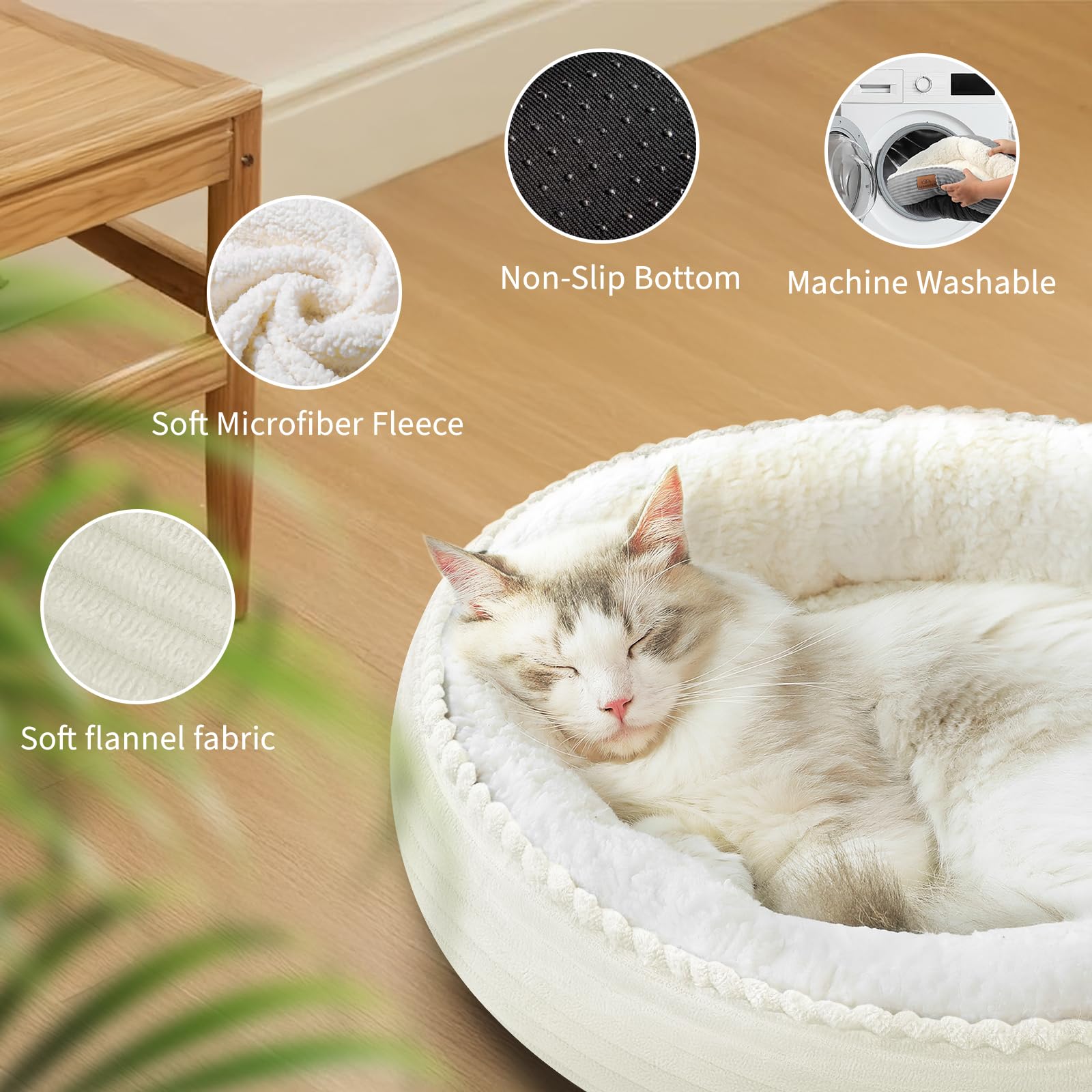 Zerbuger 23in Cream Round Cat Dog Bed Gift for Large Medium Small Dogs Cats, Machine Washable Sleeping Sofa, Non-Slip Bottom Breathable Soft Calming Pet Cuddler for Indoor/Outdoor/Car/Cage