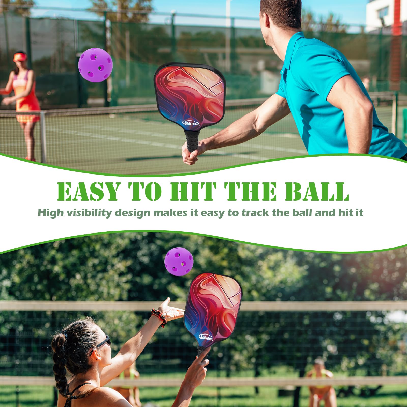 QUEMUIA Indoor Pickleball Balls,26 Holes Indoor Pickleballs USAPA Approved,4-Pack High Bounce Pickle Balls, Pickleball Gifts for Men or Women Pickleball Enthusiasts