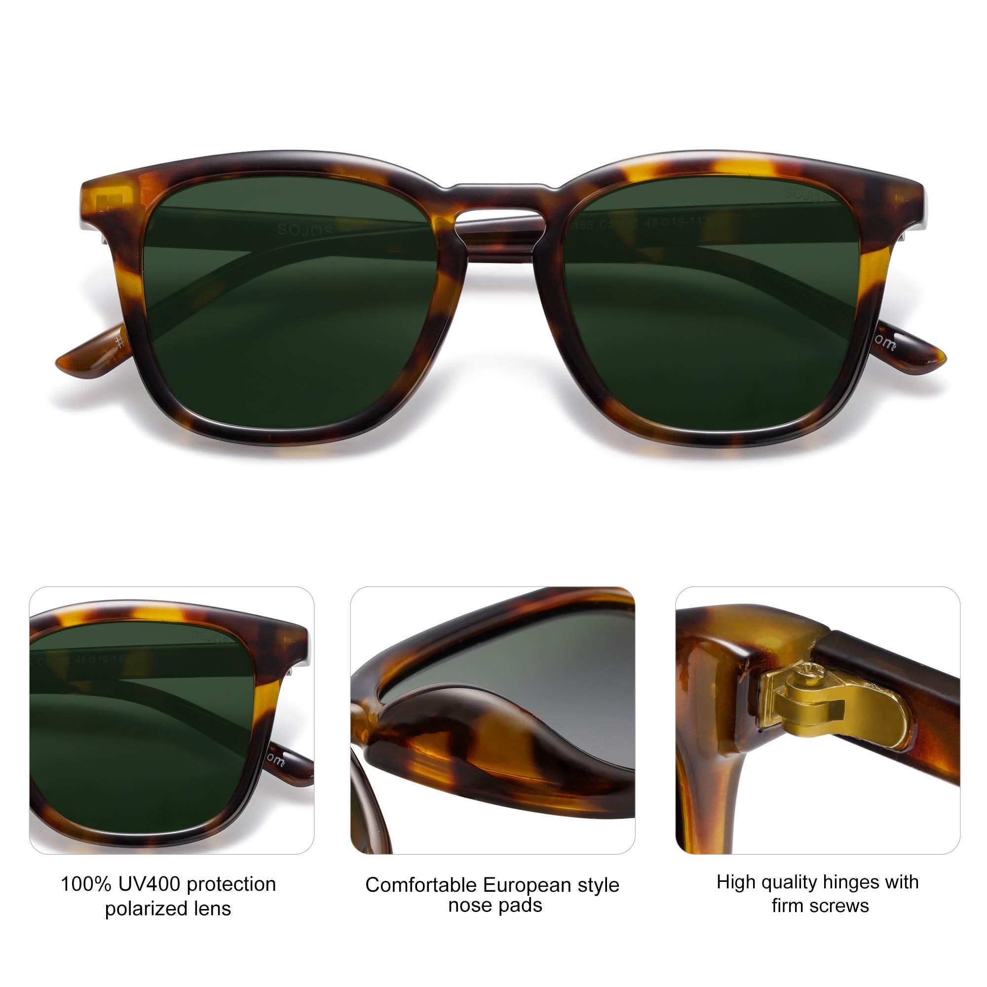 SOJOS Polarized Sunglasses for Women Men Classic Large Vintage Style Shades,Brown Tortoise/Green