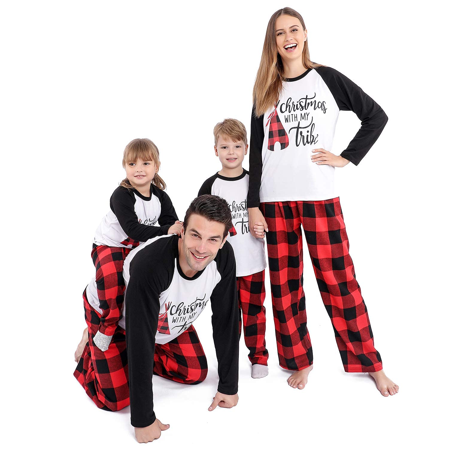 ANGELGGH Matching Christmas Pajamas for Family, Cute Vacation PJs Sets for Couples/Women/Men, Xmas 2 Piece Jammies Sleepwear (Youth, 2-3T, Black White)