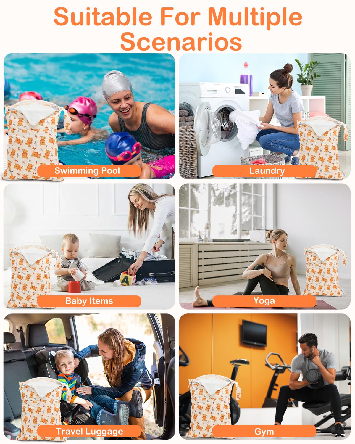 ALVA ALVABABY 3pcs Cloth Diaper Wet Dry Bags Waterproof Reusable with Two Zippered Pockets Travel Beach Pool Daycare Soiled Baby Items Yoga Gym Bag for Swimsuits or Wet Clothes 3L-ZM33