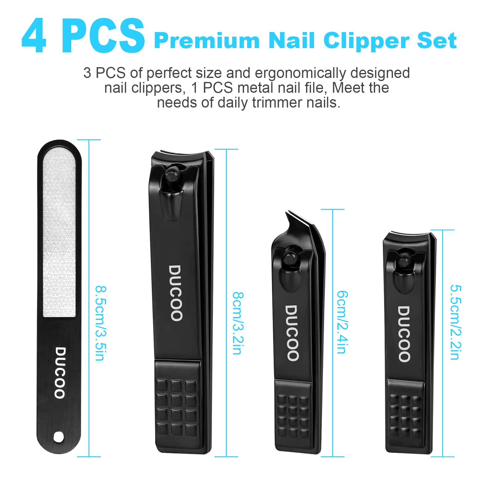 Nail Clippers for Men Women, 4 PCS Nail Clipper Set, Premium Toenail Clippers, Fingernail Clipper, Ultra Sharp Toe Nail Clippers, Nail Cutter, Finger Nail Clippers Adult, Nail Clippers for Women-Black