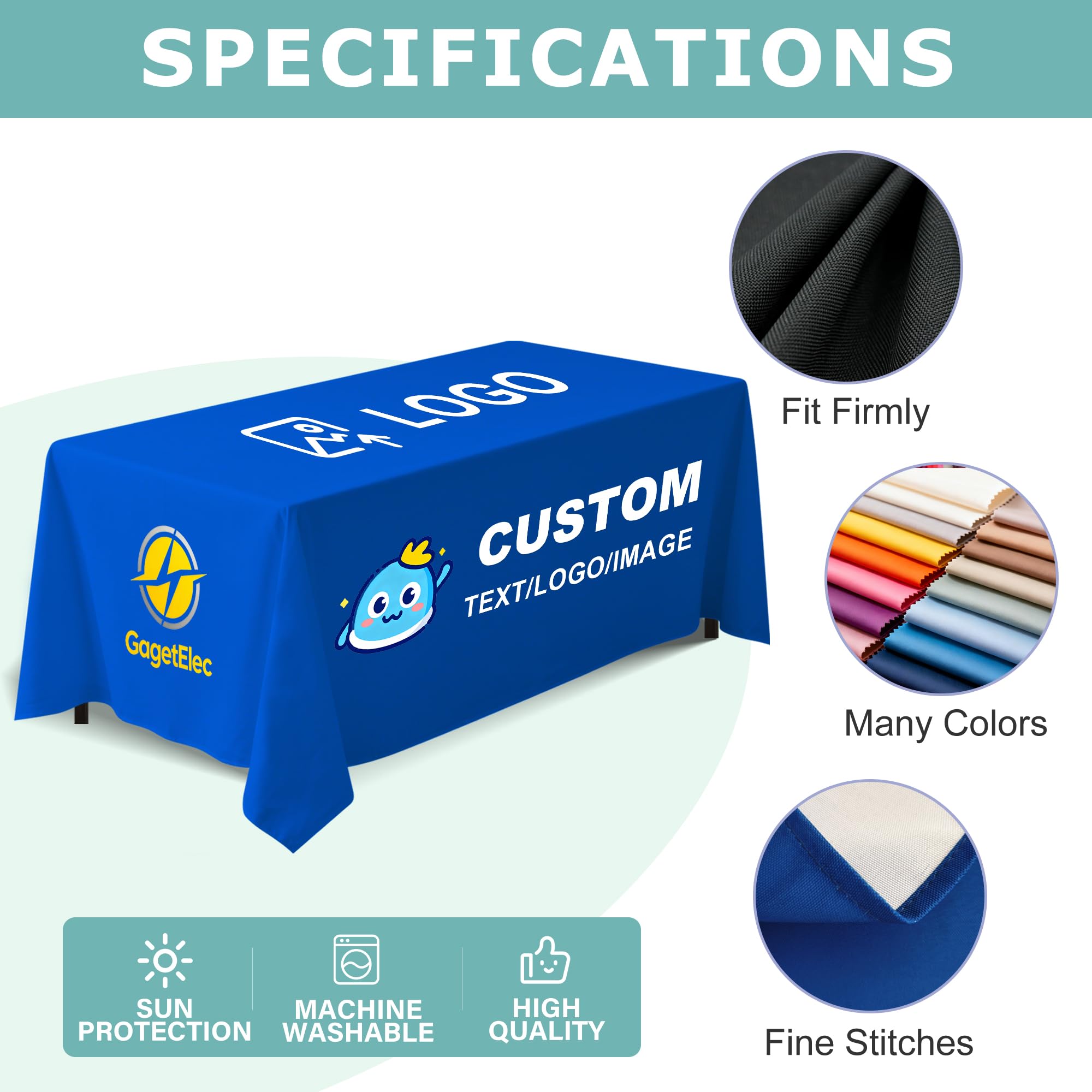 Custom Table Cloth with Business Logo, Personalized Table Cloth with Logo for 4FT 5FT 6FT 8FT 10FT, Ideal for Tradeshow Events, School, Associations, Birthday Party & Wedding (4FT Open Back)