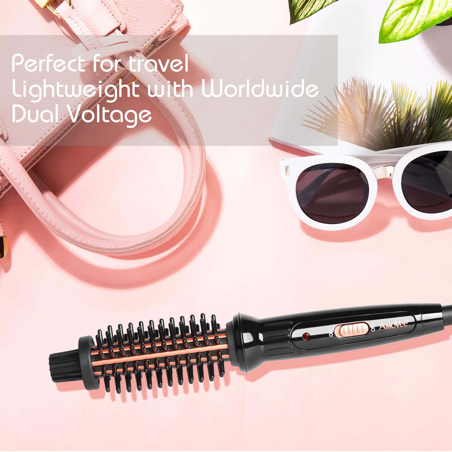 AmoVee Mini Curling Iron, 3/4 Inch Travel Hair Brush Anti-Scald Curling Wand Ceramic Tourmaline Hot Brush Barrel for Short Hair(100-240V)
