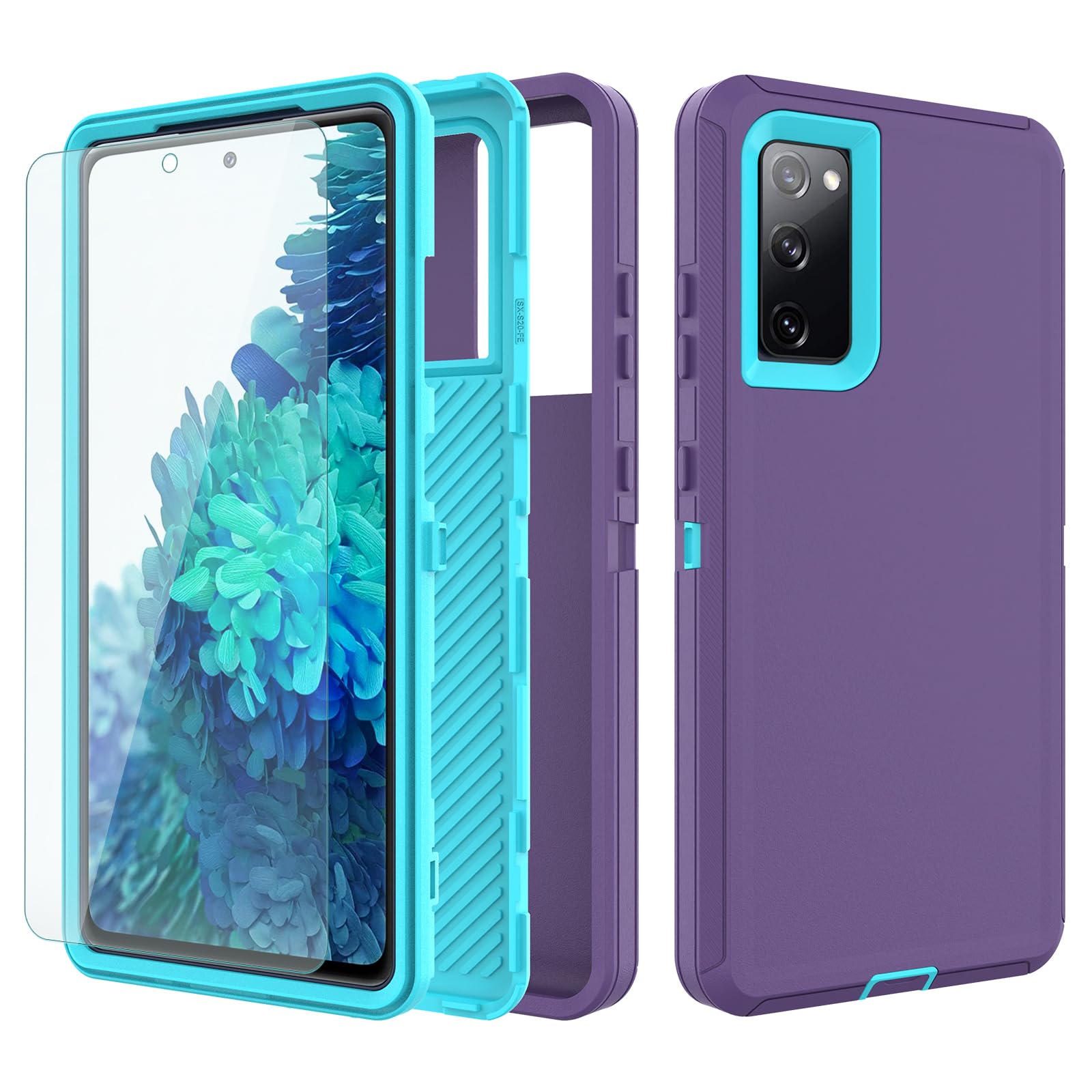Migeko for Galaxy S20 FE 5G Case: [NOT FIT S20!!!] with 1 Pack Glass Screen Protector, Women Girls Full-Body Strong Protection Shockproof Phone Case for Samsung S20 FE, Purple