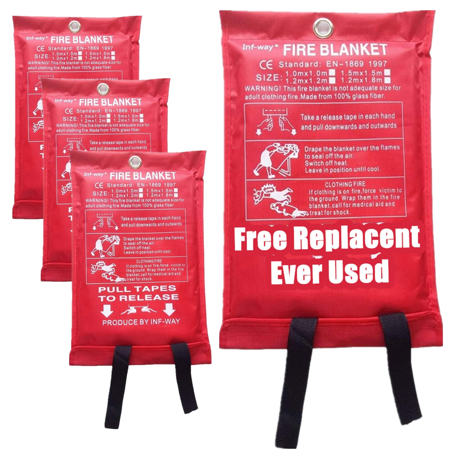 Inf-way Emergency Fire Blanket for Home and Kitchen, 5 Size for Choice, 1 Pack Fire Blanket 3.3x3.3ft