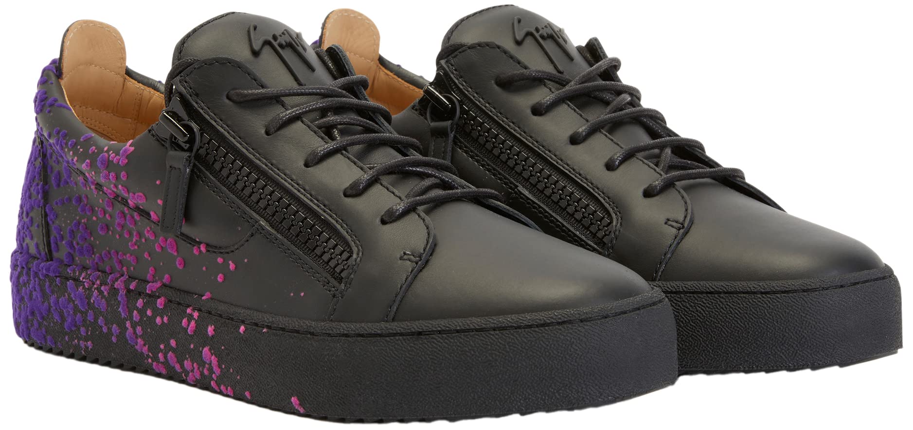 Giuseppe Zanotti, Frankie Spray-Paint Effect Low-Top Sneakers, 8, Black/Purple-Pink