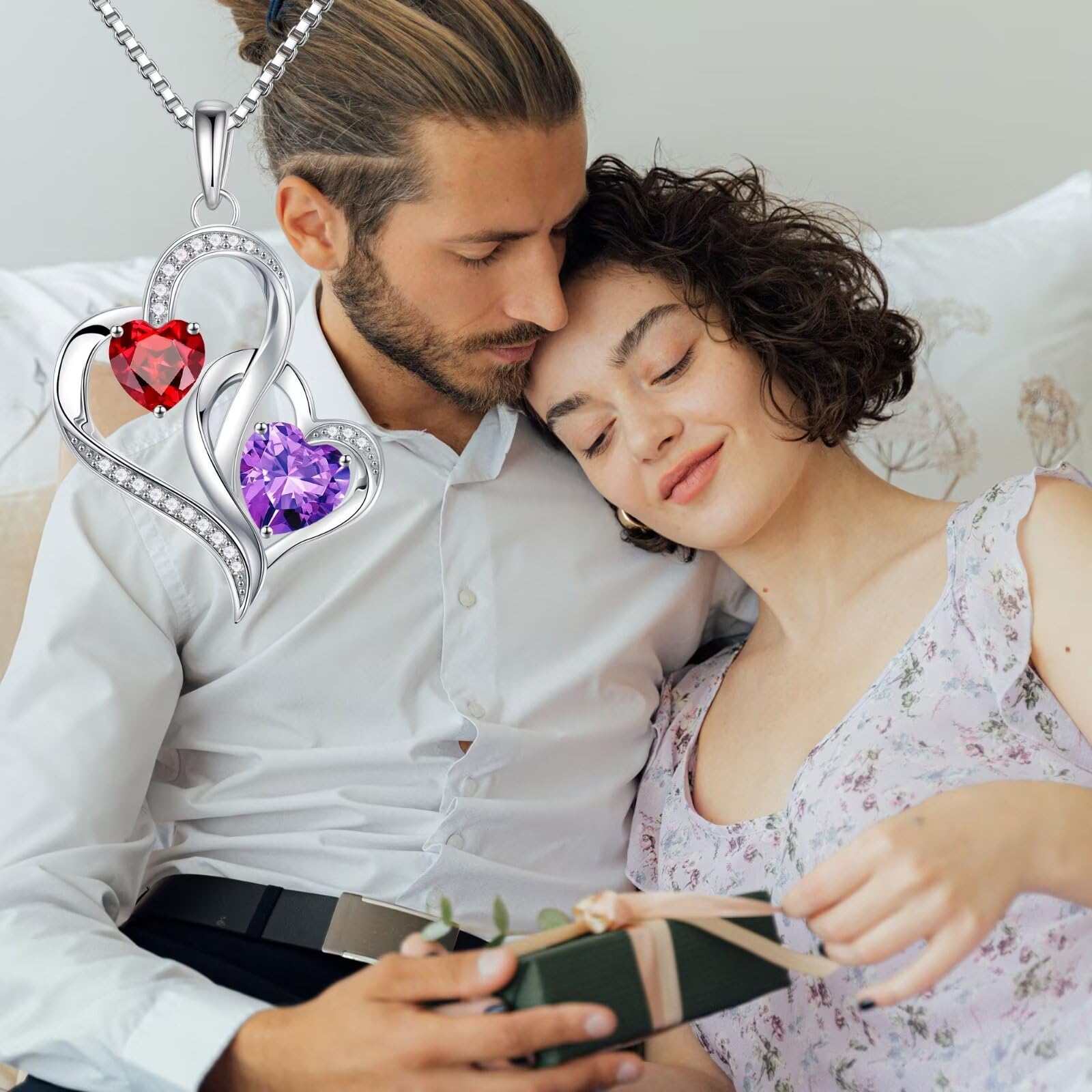 Iefil April Birthstone Necklace for Women - Garnet Necklace, Diamond Necklace, January Birthstone Necklace, Birthstone Jewelry, Anniversary Birthday Gifts for Women, Jewelry Gifts for Wife Mom Sister