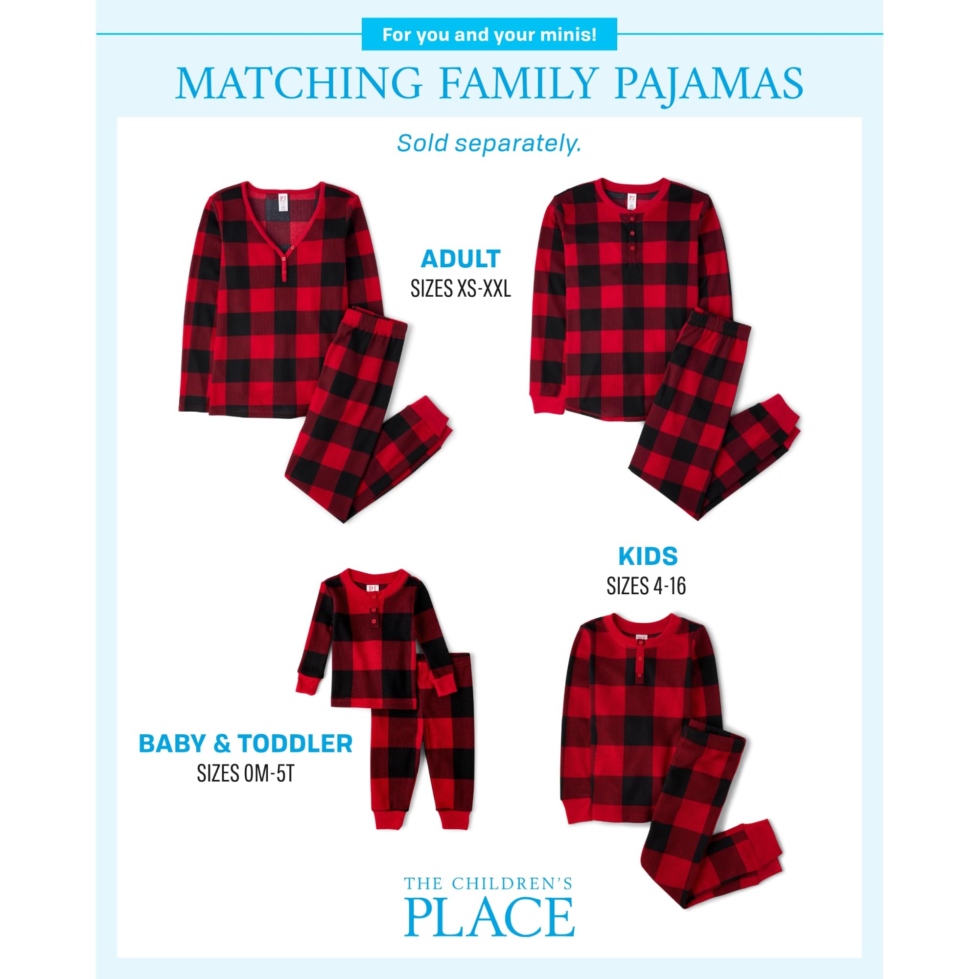 The Children's Place Baby Toddler 2 Piece Family Matching, Thermal Pajamas Sets, Red Buffalo Plaid