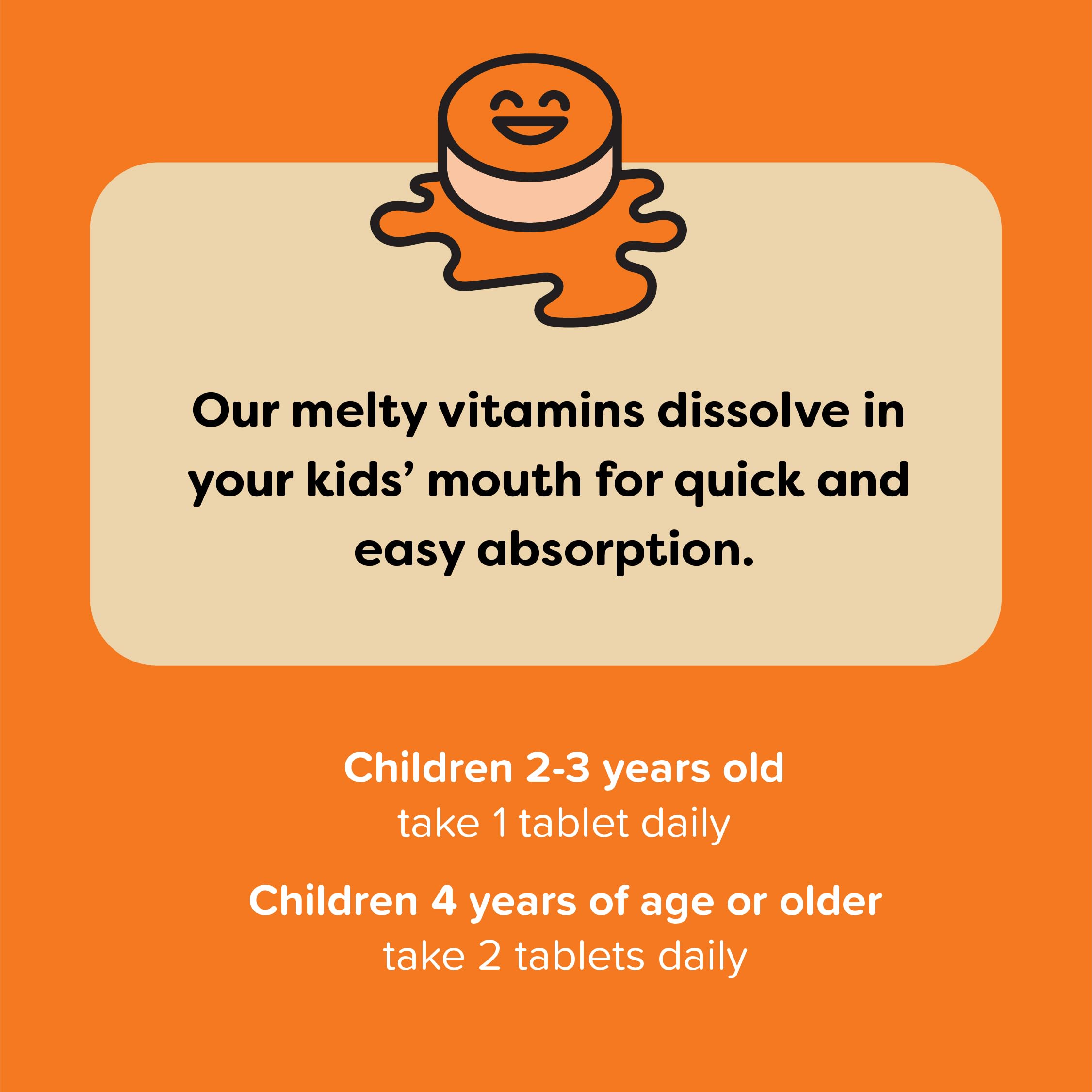 Renzo's Bright & Brainy Vitamin B6 - Dissolving Kids Vitamin B6-60 Sugar-Free Melty Tabs, Oh Oh Oh Orange Flavored