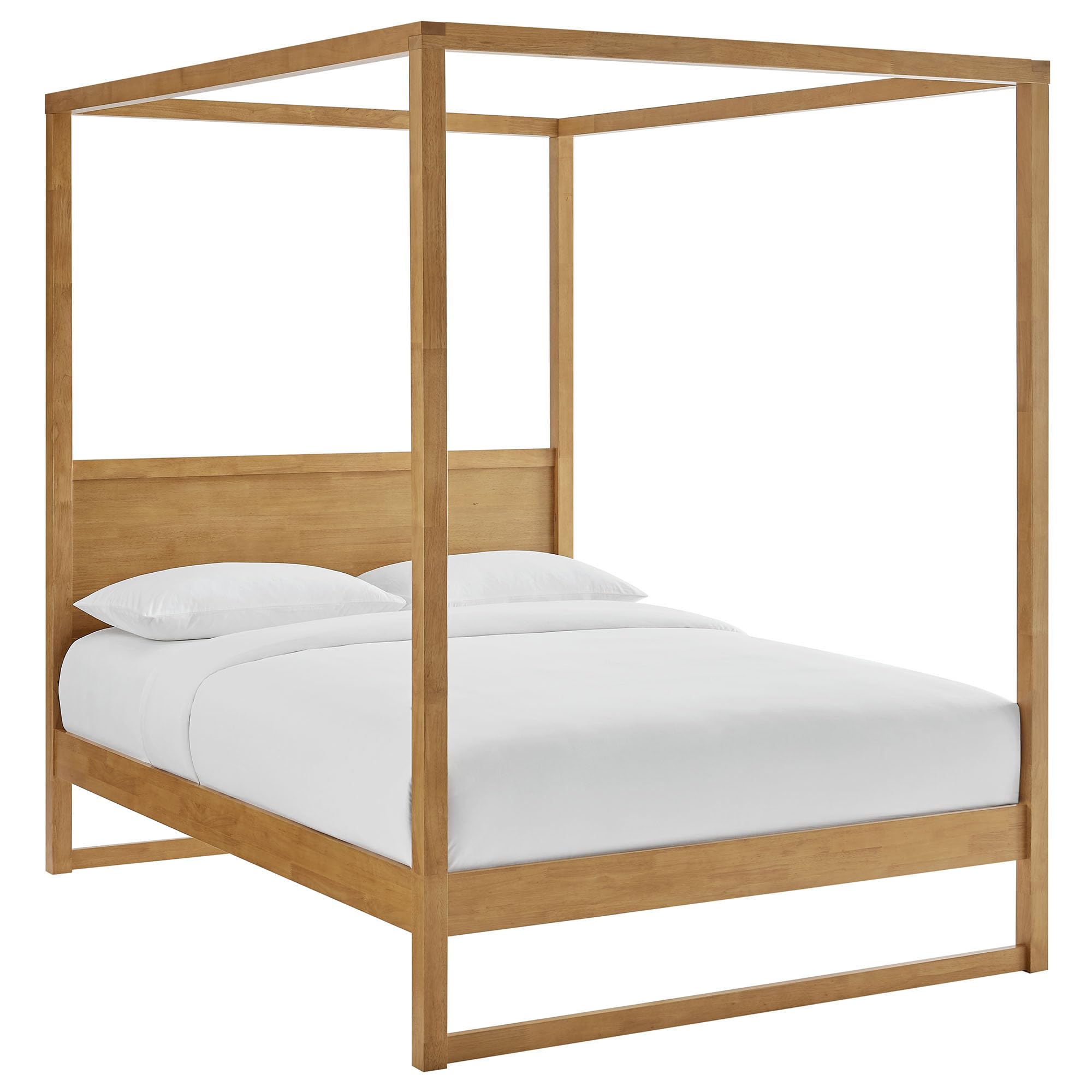Modway Alva Queen Size 4-Post Wood Platform Canopy Bed in Oak – with with Headboard and Solid Rubberwood Frame