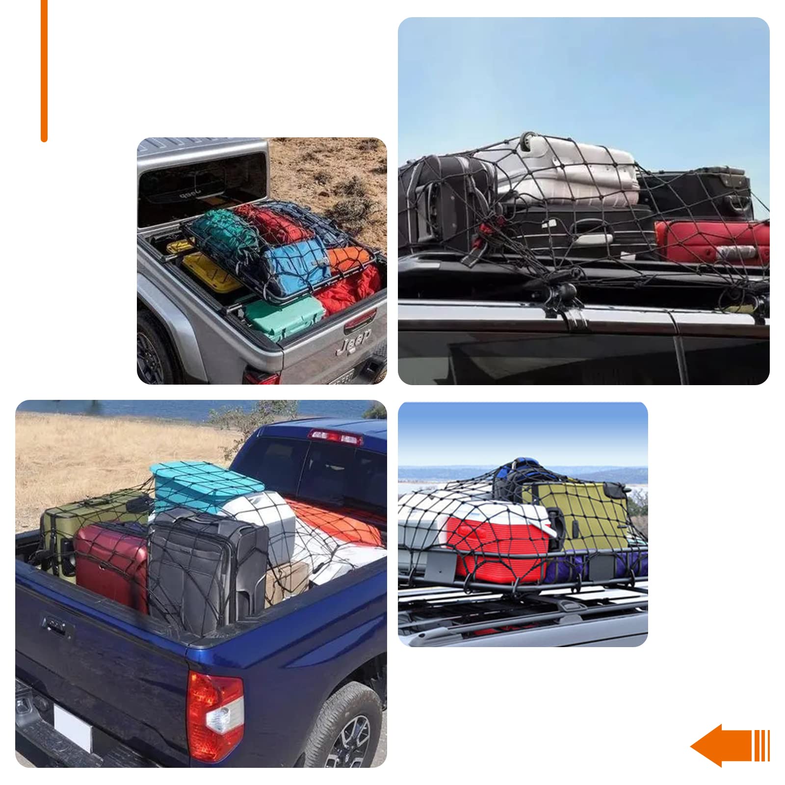 DEDC 4' x 6' Cargo Net for Pickup Truck Bed Stretches to 12' x 18',Universal Heavy Duty Truck Bed Cargo Net for Trailer 4”x4” Latex Bungee Mesh Cargo Net for SUV/Trailer/Ford/Dodge RAM/Chevy/Toyota