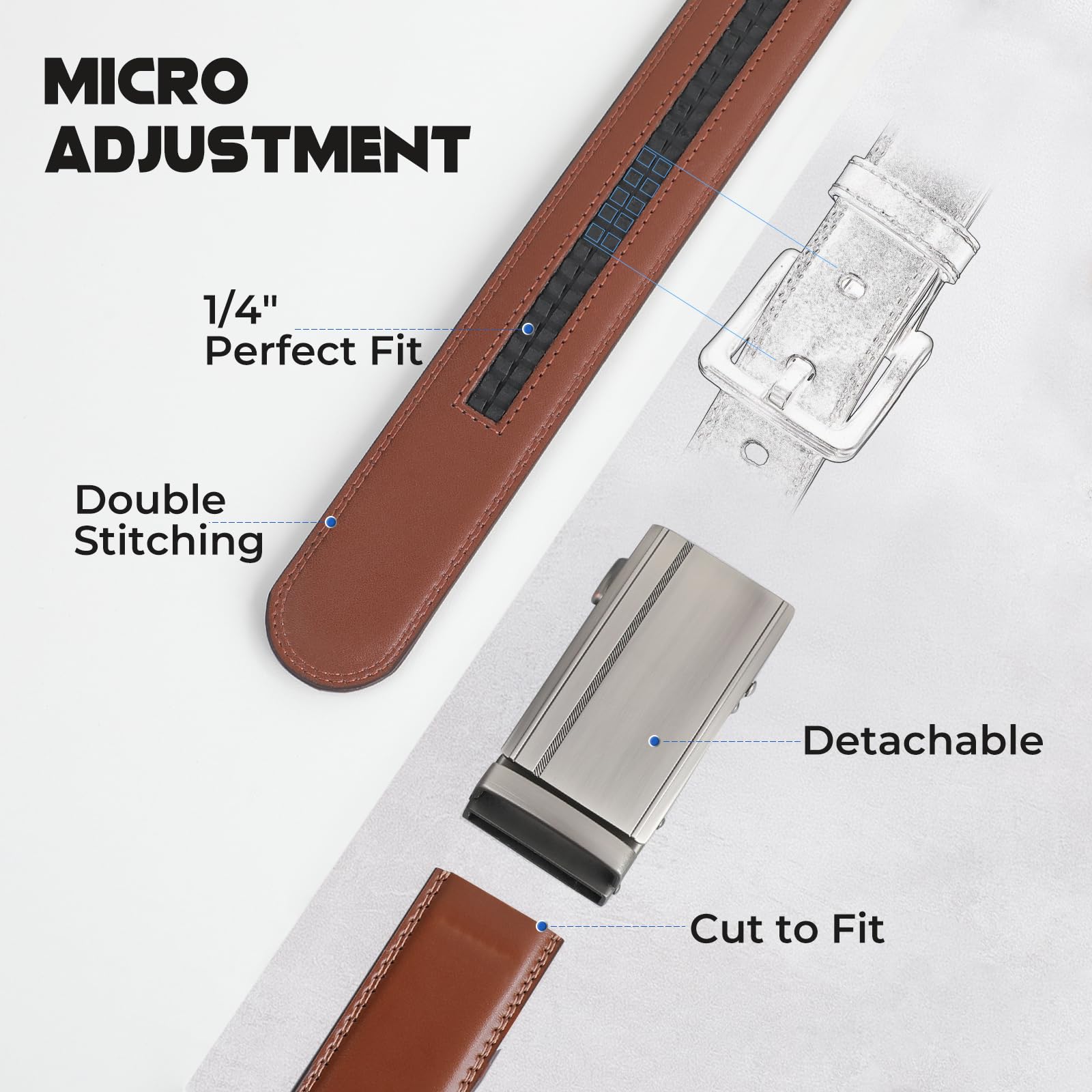 SANSTHS Men's Belts Leather Ratchet, Brown Dress Belts for Men with Adjustable Slide Buckle Christmas Gift Belt for Him