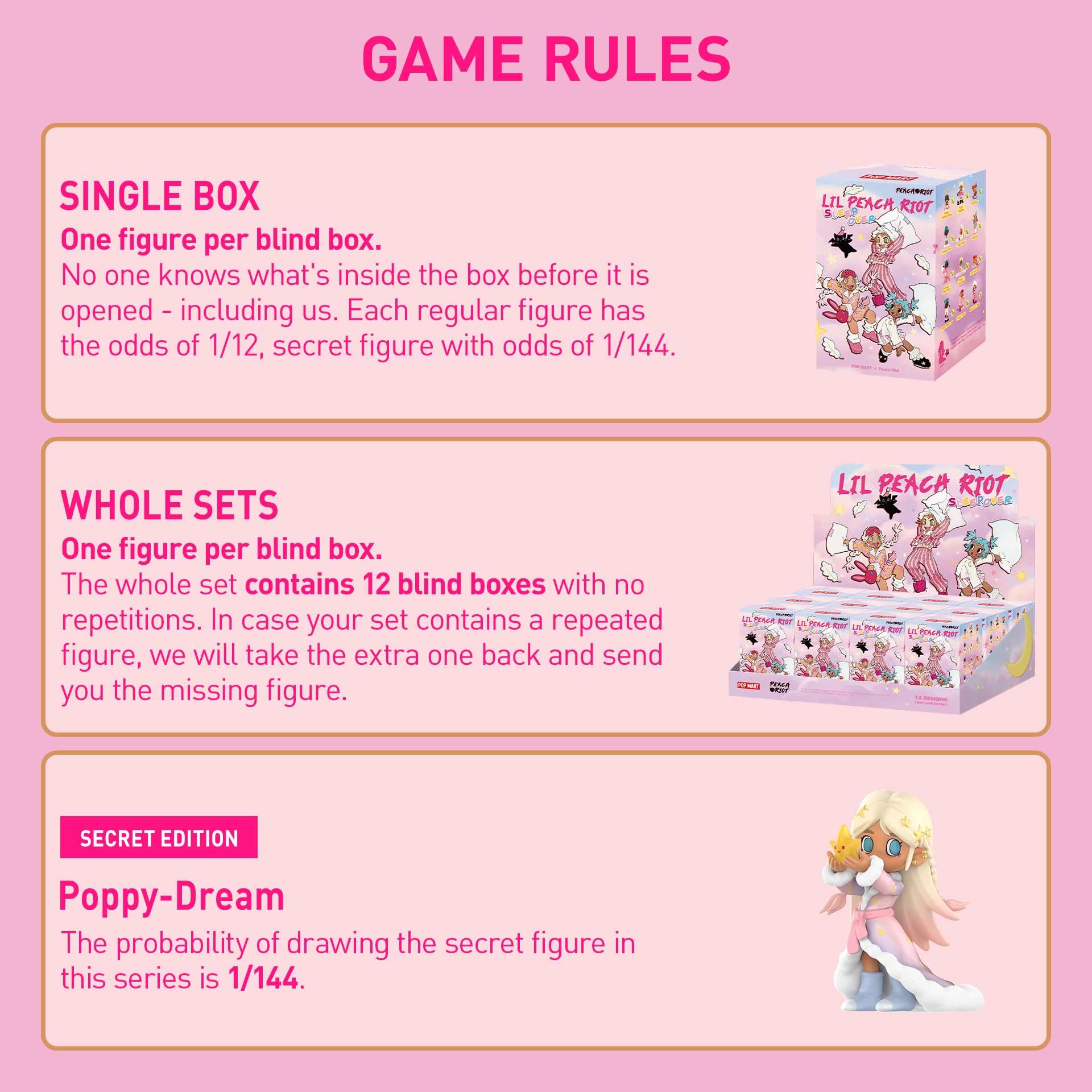 POP MART Lil Peach Riot Sleepover Series Blind Box Figures, Random Design Action Figures Collectible Toys Home Decorations, Holiday Birthday Gifts for Girls and Boys, Single Box