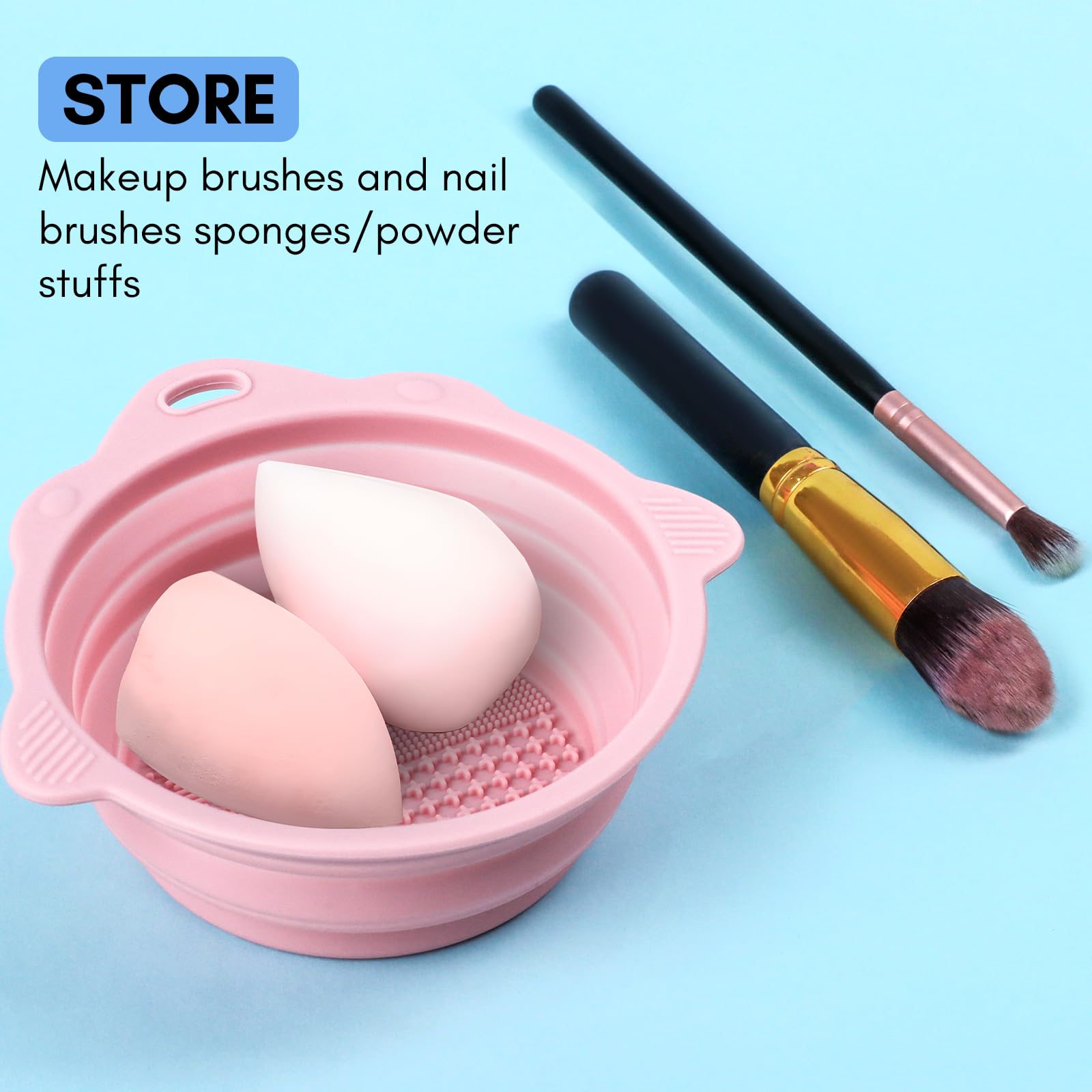 Makartt Foldable Makeup Brushes Cleaner Bowl Silicone Portable Cosmetic Cleaning Tool for all size Beauty Makeup Brush Set and Manicure Brushes Easy Washing Tool for Powder Puffs and Sponges