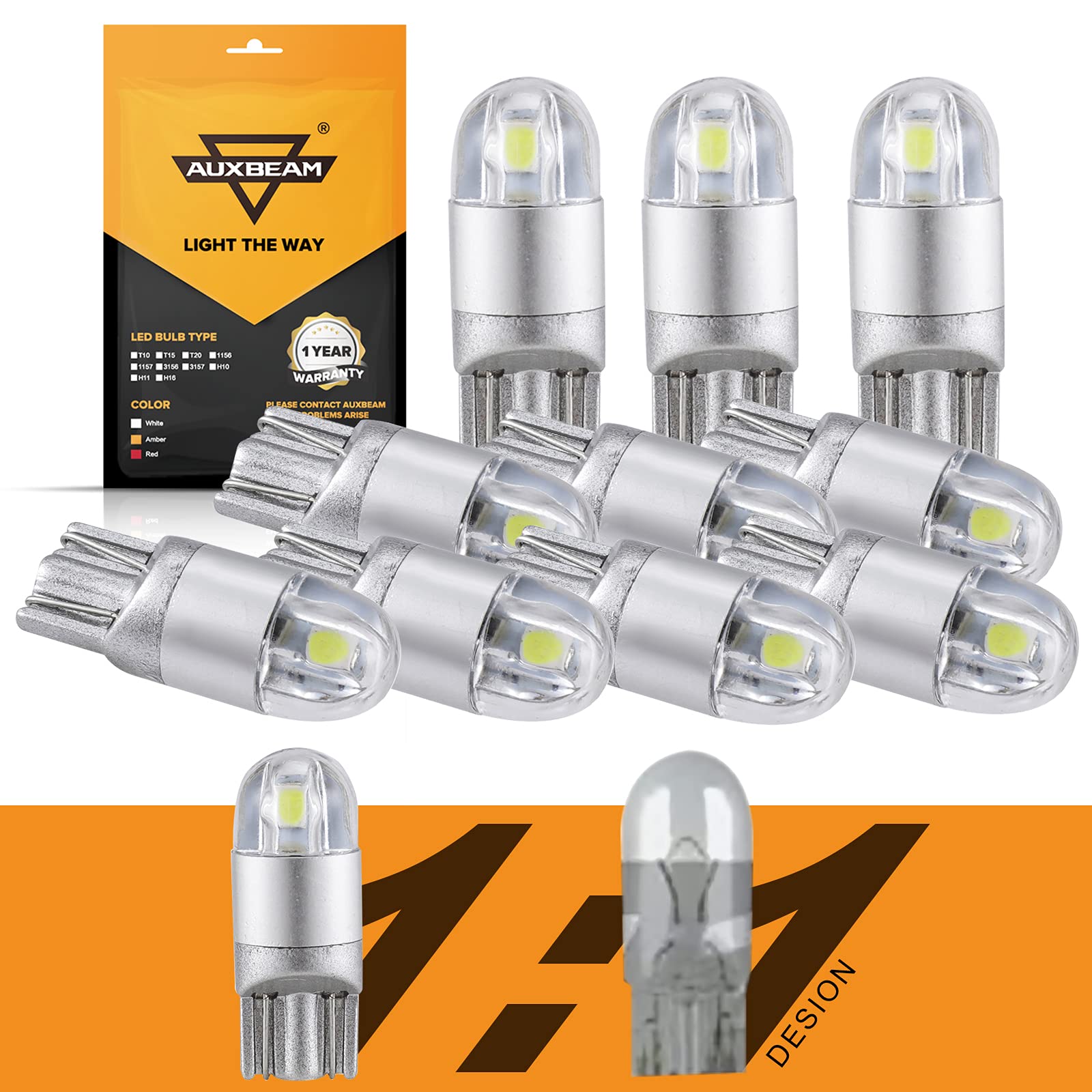 Auxbeam 194 LED Bulbs White, Super Bright 168 T10 W5W 2825 Light Bulbs 6000K 3030 Chips Replacement Bulb for License Plate Lights, Dome Map Light, Courtesy Light Bulbs 10 Pack