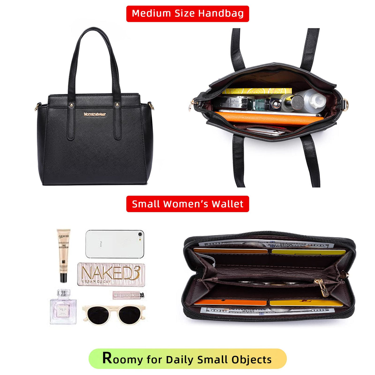 Montana West Purses and Handbags for Women Tote Purse and Wallet Set Shoulder Satchel Bag for Women 3pcs MWC3-C032WBK