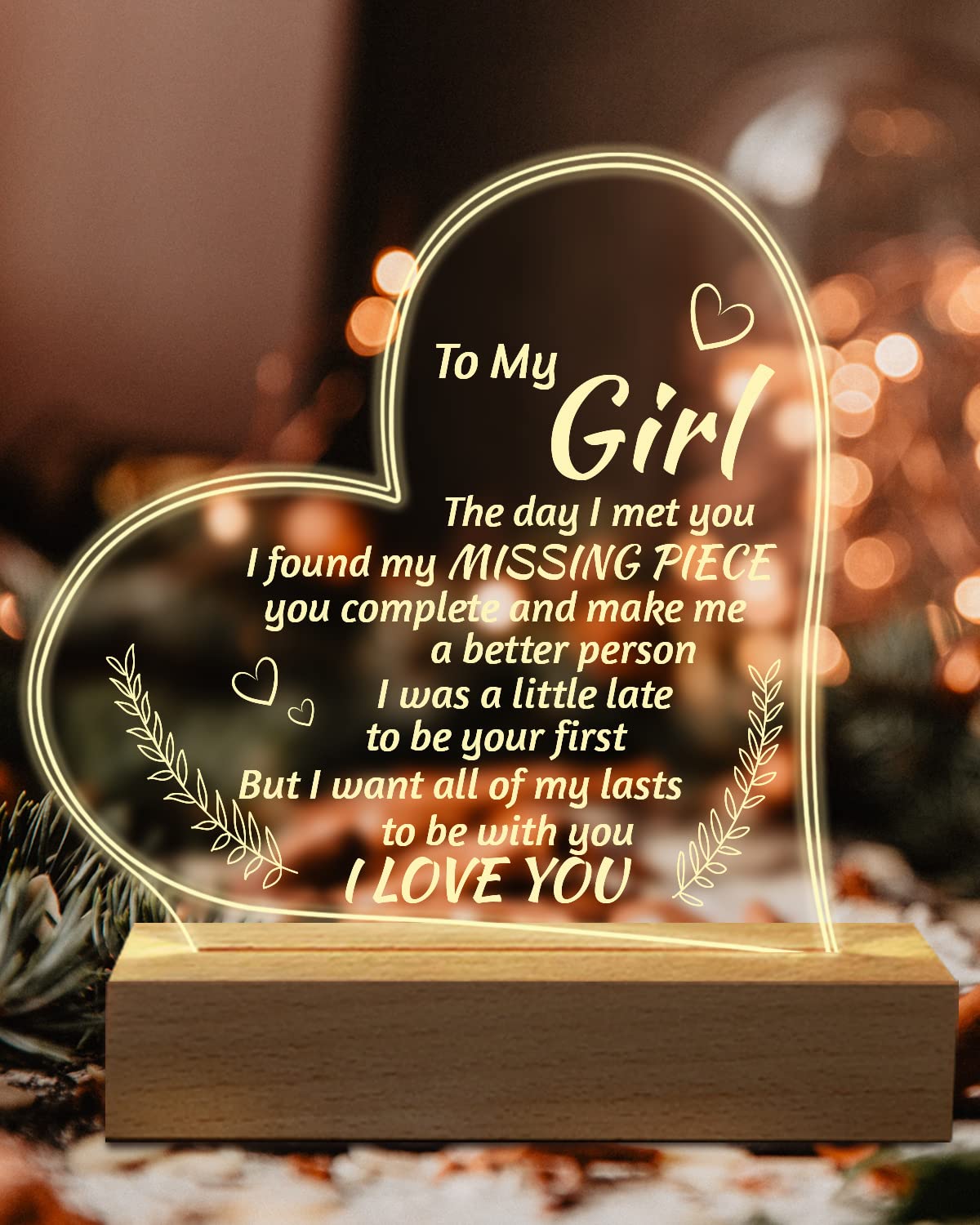 Romantic Gifts for Girlfriend, to My Girlfriend Engraved Night Light, I Love You Gifts for Her, Cute Girlfriends Birthday Anniversary Valentines Day Gifts for Her from Boyfriends