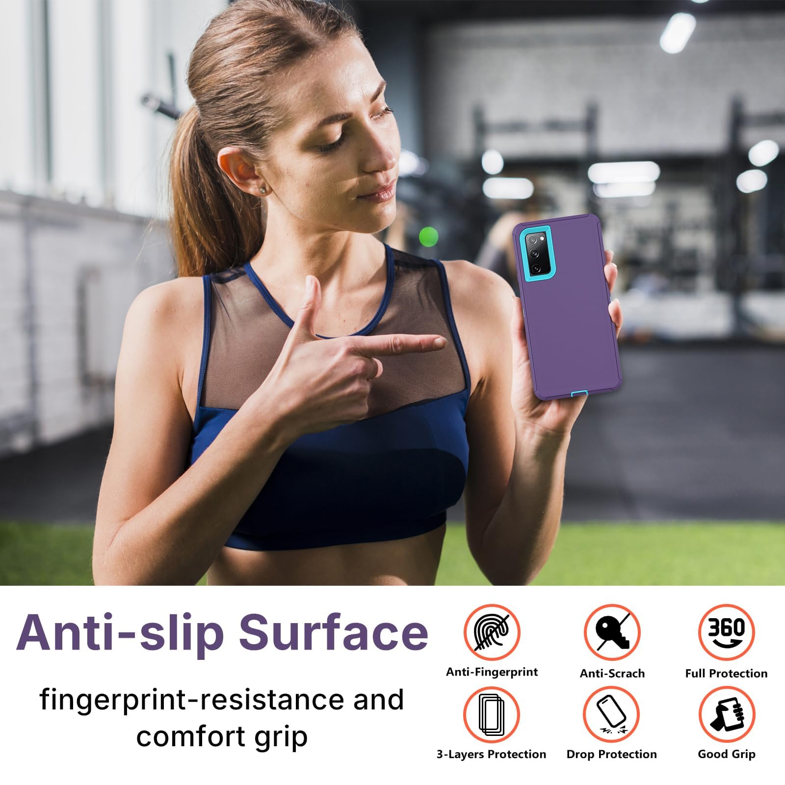 Migeko for Galaxy S20 FE 5G Case: [NOT FIT S20!!!] with 1 Pack Glass Screen Protector, Women Girls Full-Body Strong Protection Shockproof Phone Case for Samsung S20 FE, Purple