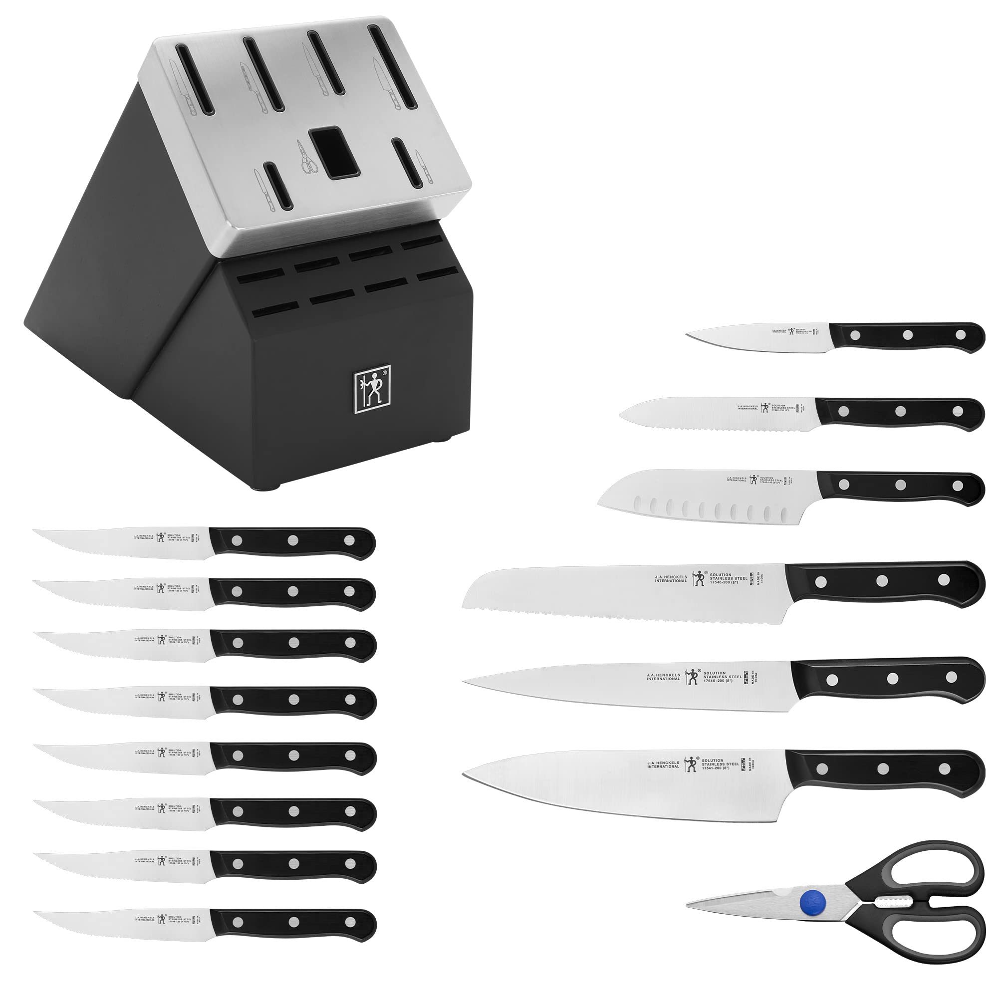 HENCKELS Solution Razor-Sharp 16-pc Knife Set, Chef Knife, Bread Knife, Steak Knife, German Engineered Informed by 100+ Years of Mastery
