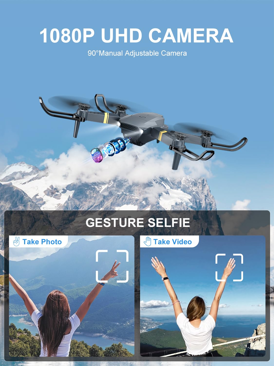 Drone with Camera for Beginners Kids, Foldable Remote Control Quadcopter with FPV Live Video, Gestures Selfie, Altitude Hold, One Key Take Off/Landing, 3D Flips, Headless Mode, Toys Gifts with